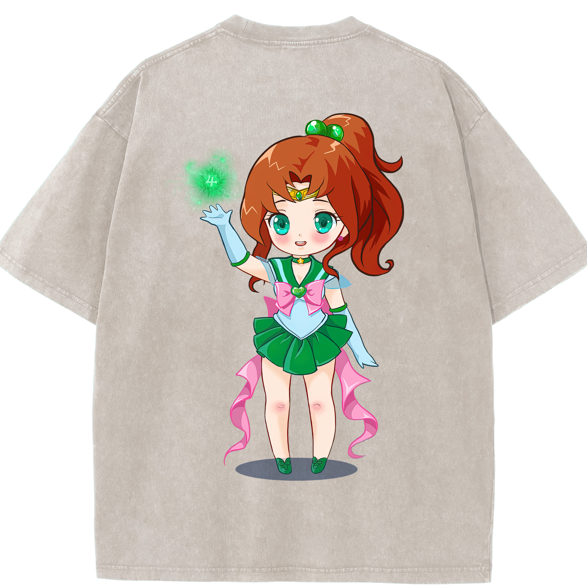 （画像用） 美少女戦士セーラームーン 木野 まこと きの まこと Sailor Moon Kino Makoto （セーラージュピター；Sailor Jupiter） 綿100% ヴィンテージ風 半袖Tシャツ（背面プリント）