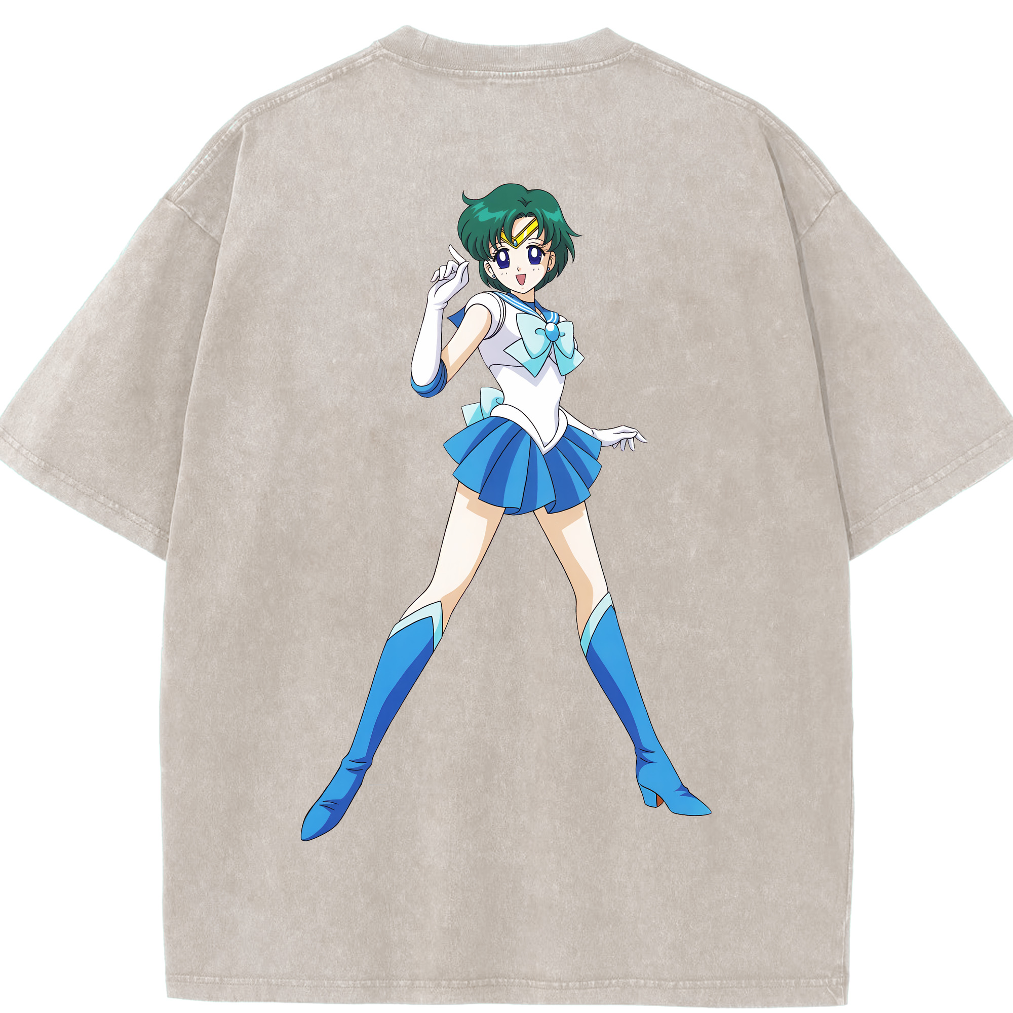 （画像用） 美少女戦士セーラームーン 海王 みちる（かいおう みちる） Sailor Moon Kaiou Michiru 綿100% ヴィンテージ風 半袖Tシャツ（背面プリント）