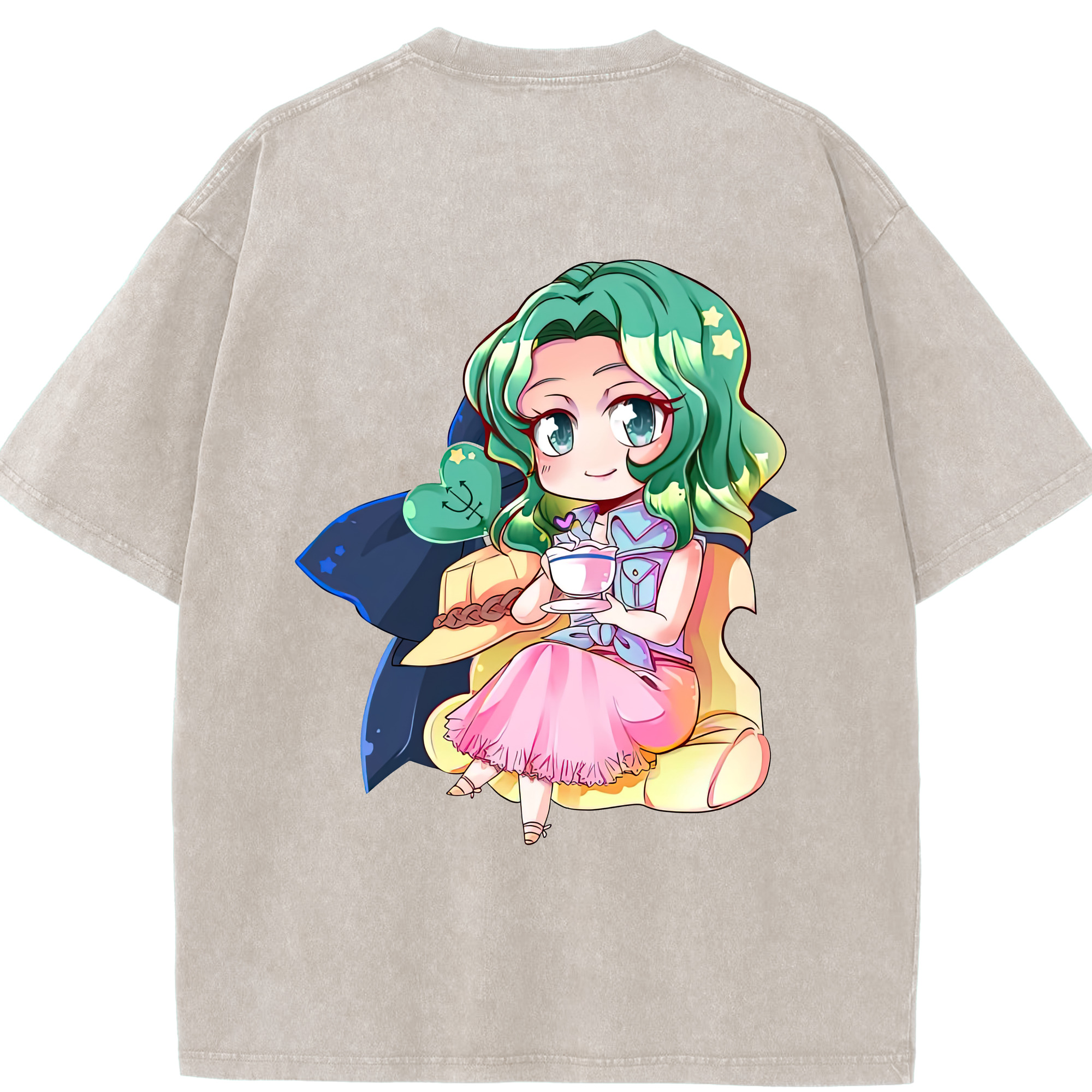 （画像用） 美少女戦士セーラームーン 海王 みちる（かいおう みちる） Sailor Moon Kaiou Michiru 綿100% ヴィンテージ風 半袖Tシャツ（背面プリント）