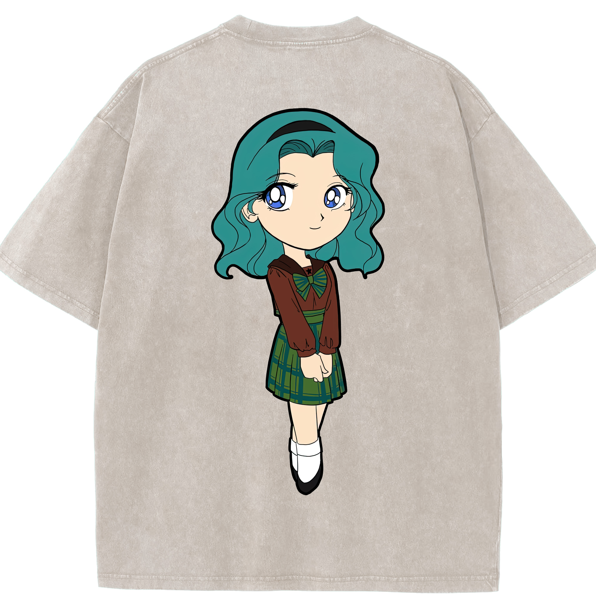 （画像用） 美少女戦士セーラームーン 海王 みちる（かいおう みちる） Sailor Moon Kaiou Michiru 綿100% ヴィンテージ風 半袖Tシャツ（背面プリント）