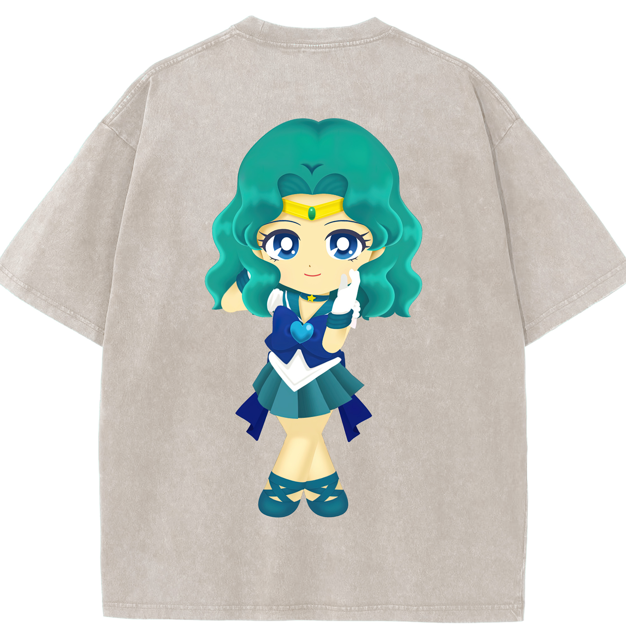 （画像用） 美少女戦士セーラームーン 海王 みちる（かいおう みちる） Sailor Moon Kaiou Michiru 綿100% ヴィンテージ風 半袖Tシャツ（背面プリント）