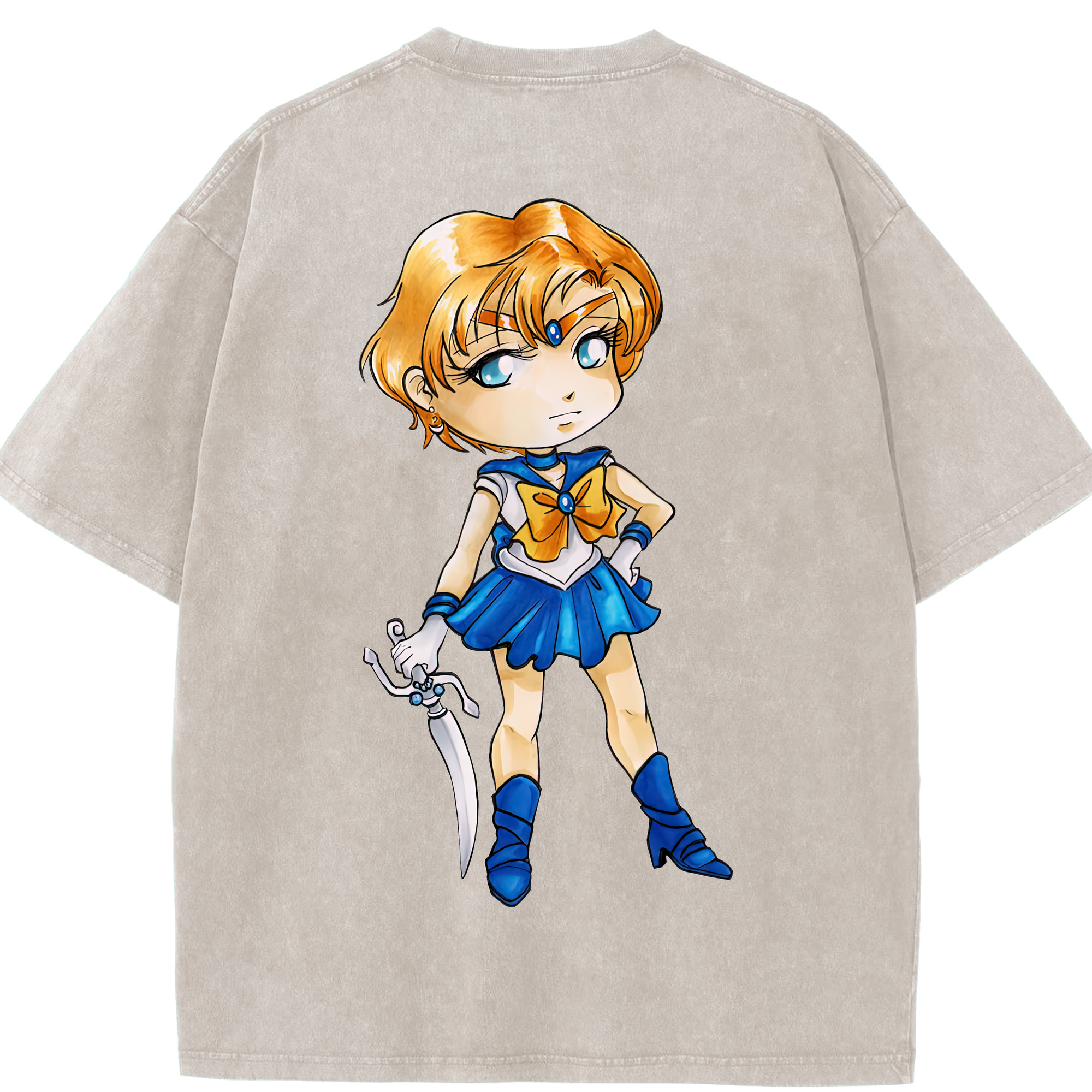 （画像用） 美少女戦士セーラームーン 天王はるか Sailor Moon Tenoh Haruka 綿100% ヴィンテージ風 半袖Tシャツ（背面プリント）