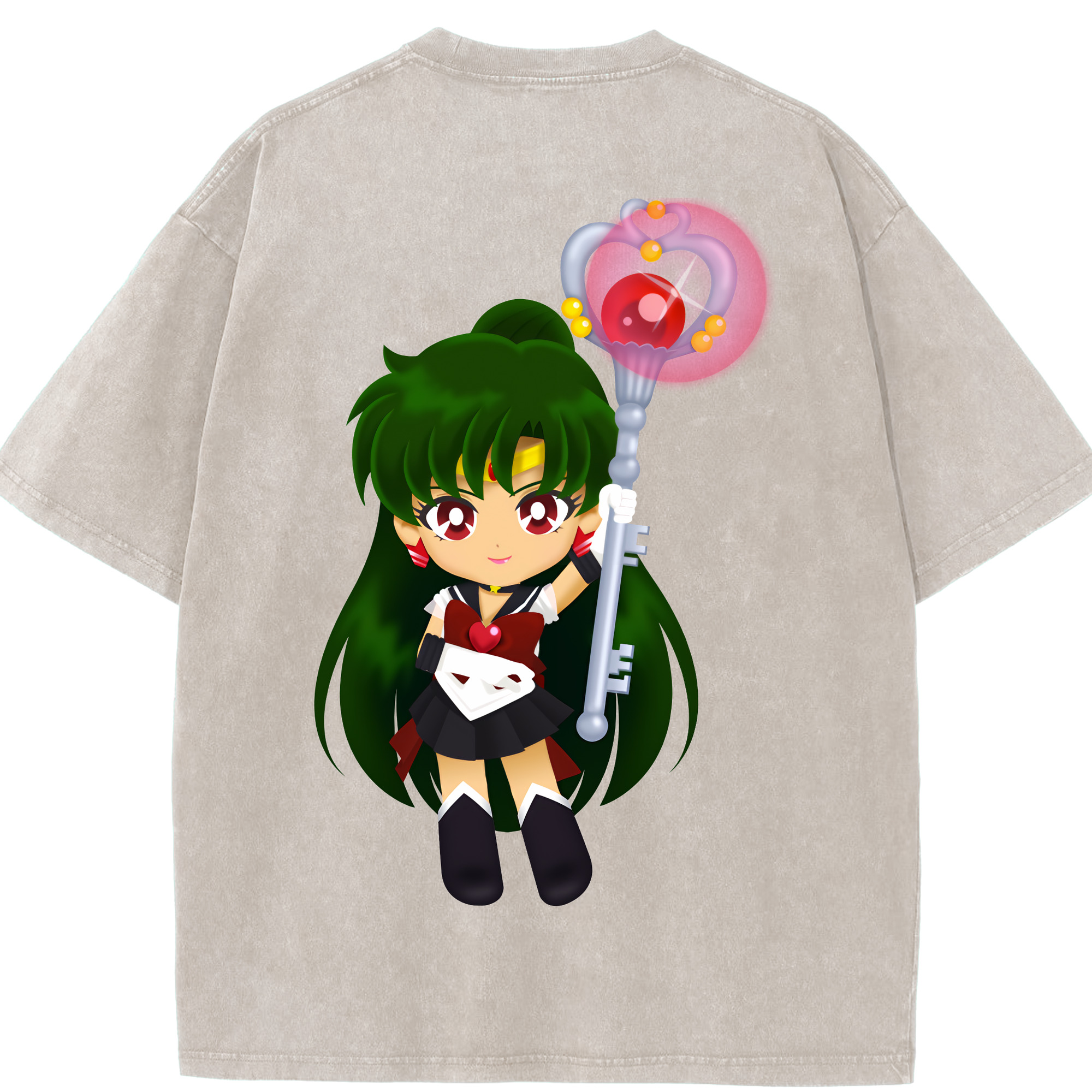 （画像用） 美少女戦士セーラームーン 冥王せつな Sailor Moon Meiou Setsuna 綿100% ヴィンテージ風 半袖Tシャツ（背面プリント）