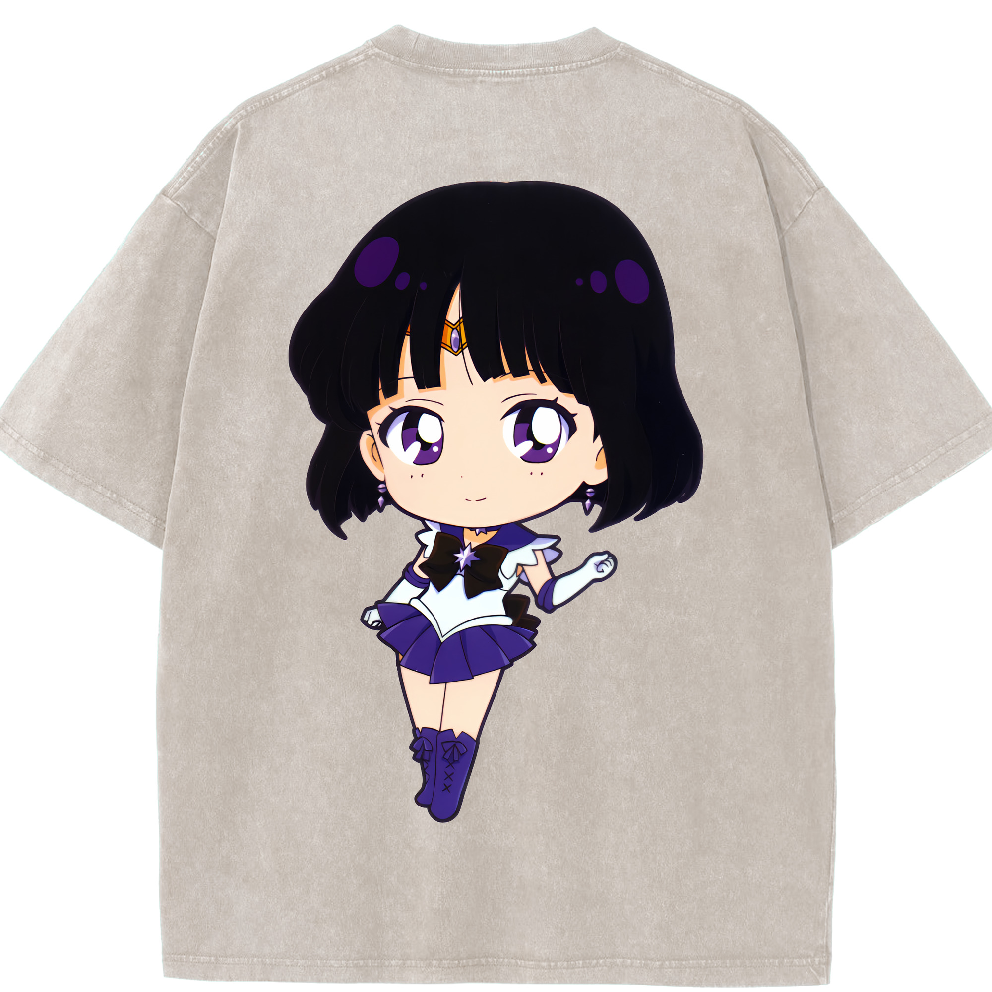 （画像用） 美少女戦士セーラームーン 土萠ほたる Sailor Moon Tomoe Hotaru （セーラーサターン；Sailor Saturn） 綿100% ヴィンテージ風 半袖Tシャツ（背面プリント）