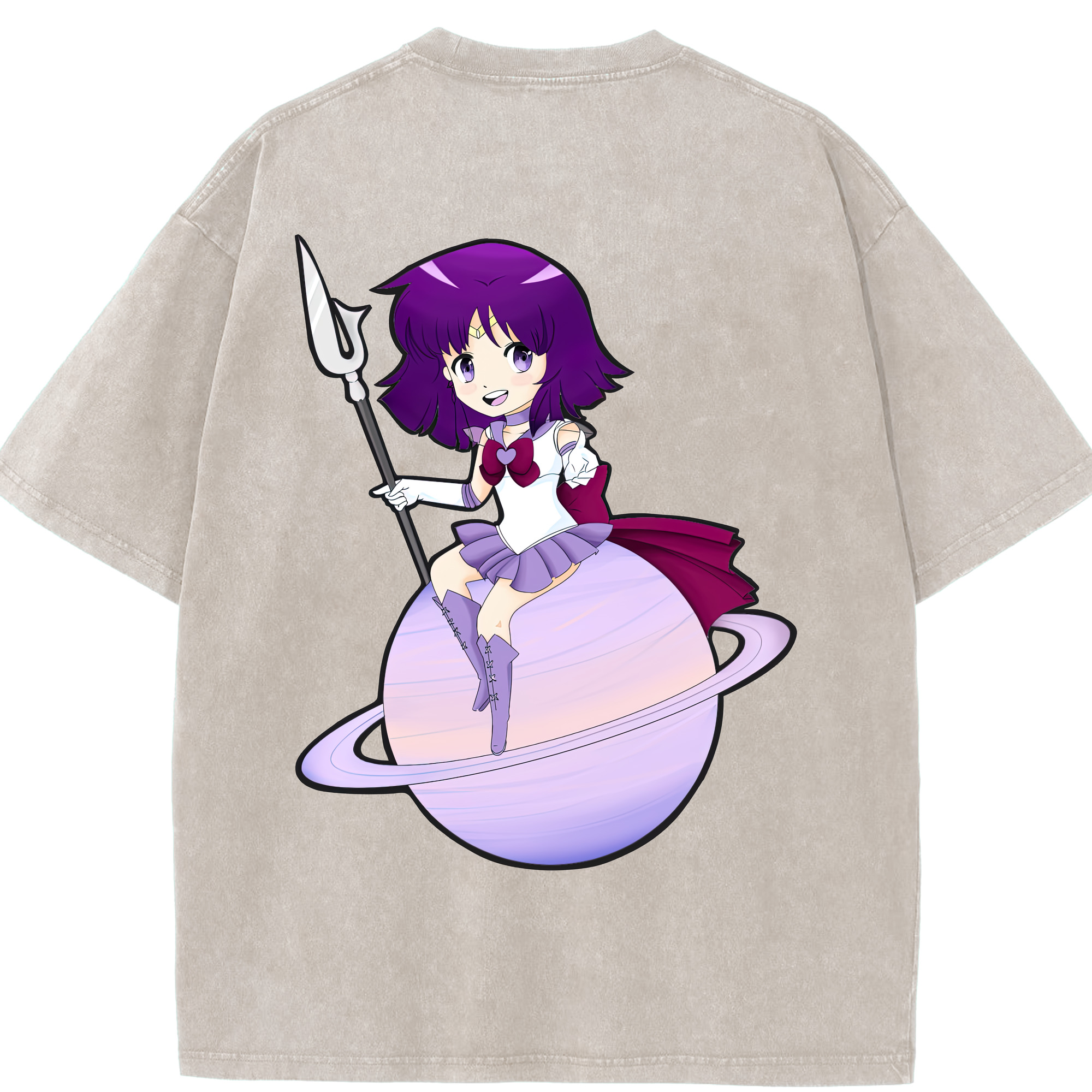 （画像用） 美少女戦士セーラームーン 土萠ほたる Sailor Moon Tomoe Hotaru （セーラーサターン；Sailor Saturn） 綿100% ヴィンテージ風 半袖Tシャツ（背面プリント）
