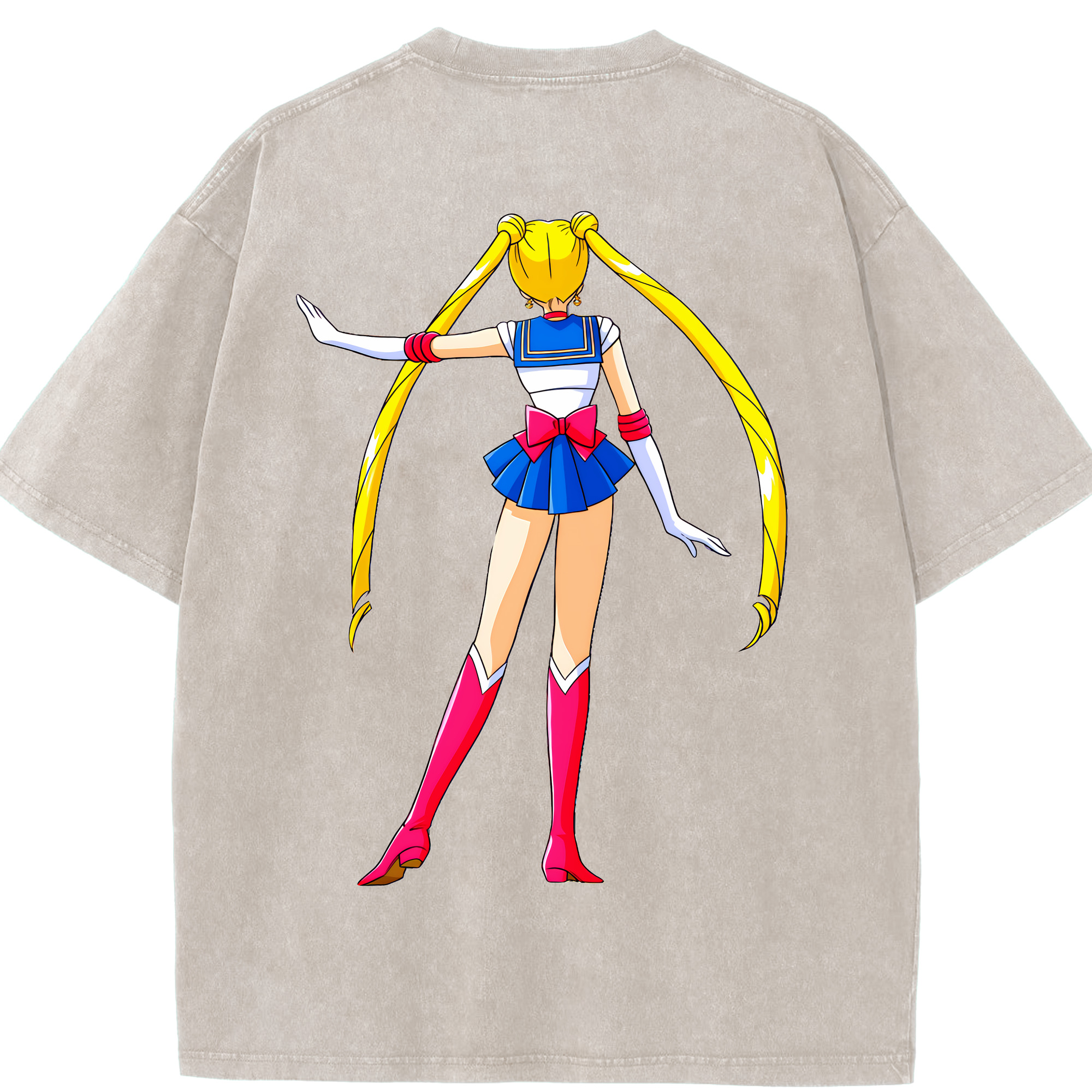 （画像用） 美少女戦士セーラームーン 月野 うさぎ つきの うさぎ Sailor Moon Tsukino Usagi 綿100% ヴィンテージ風 半袖Tシャツ（背面プリント）