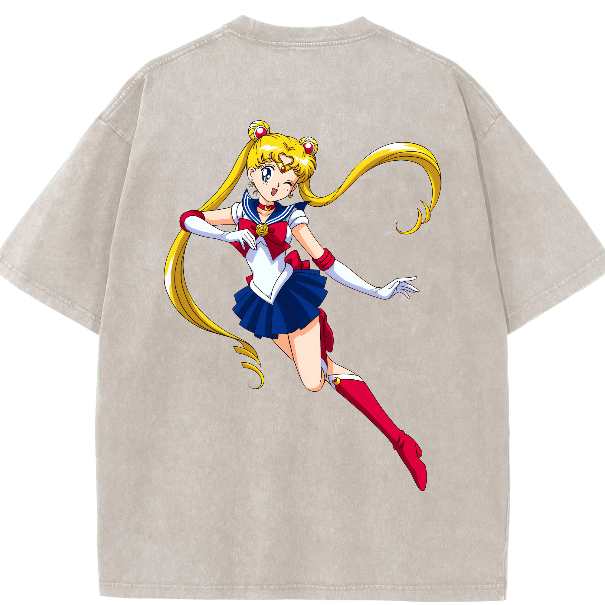 （画像用） 美少女戦士セーラームーン 月野 うさぎ つきの うさぎ Sailor Moon Tsukino Usagi 綿100% ヴィンテージ風 半袖Tシャツ（背面プリント）
