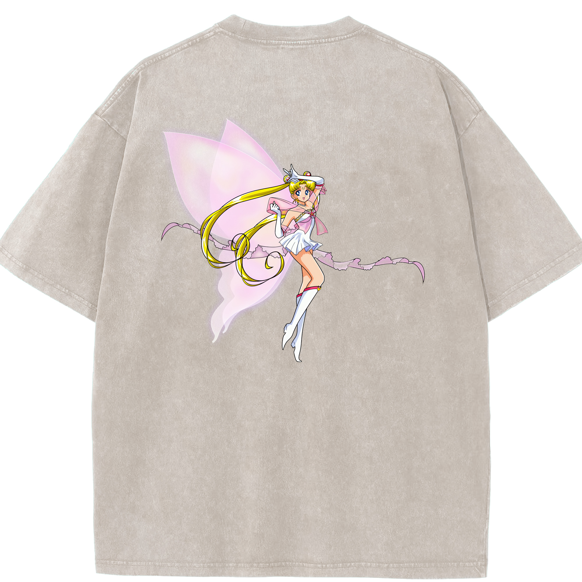 （画像用） 美少女戦士セーラームーン 月野 うさぎ つきの うさぎ Sailor Moon Tsukino Usagi 綿100% ヴィンテージ風 半袖Tシャツ（背面プリント）