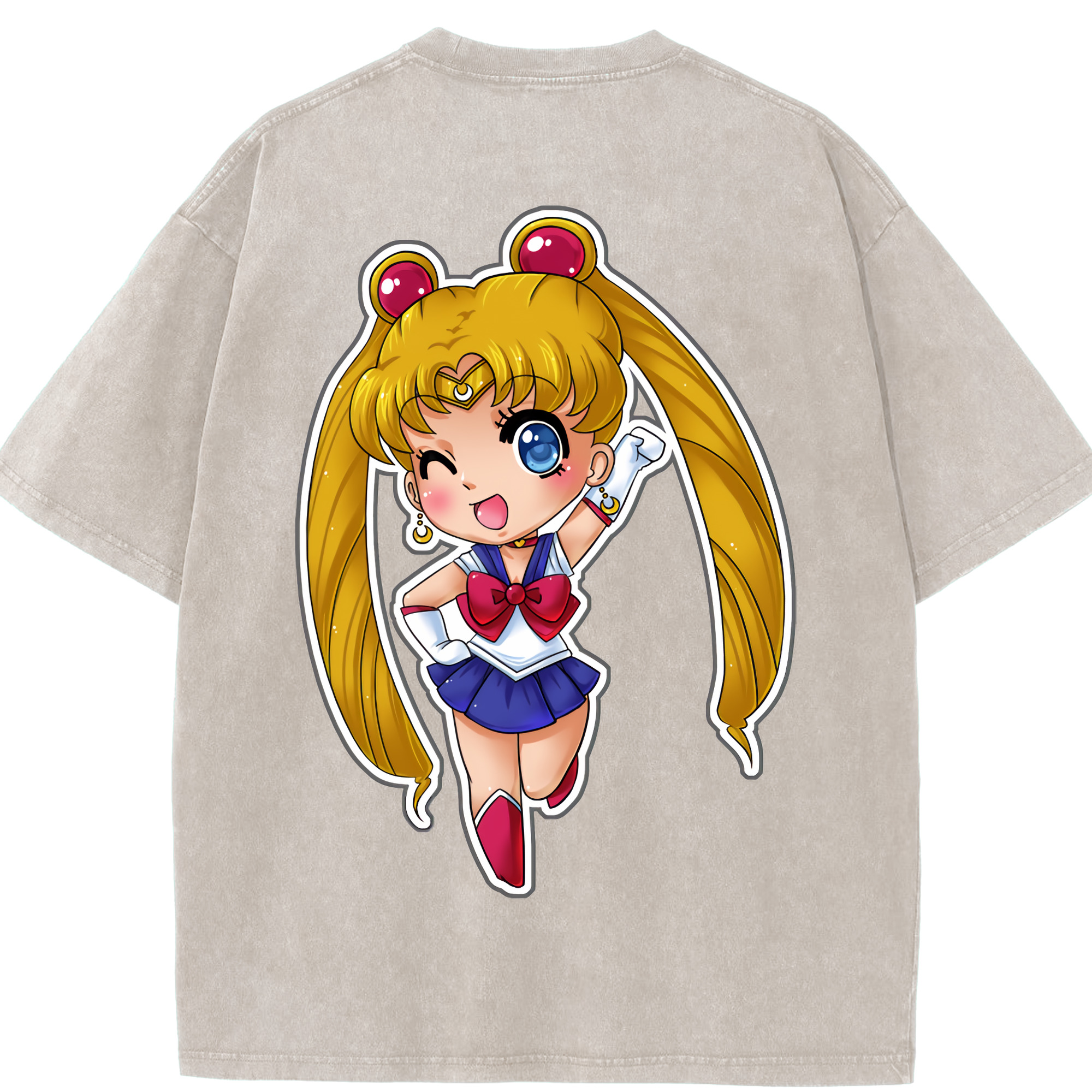 （画像用） 美少女戦士セーラームーン 月野 うさぎ つきの うさぎ Sailor Moon Tsukino Usagi 綿100% ヴィンテージ風 半袖Tシャツ（背面プリント）