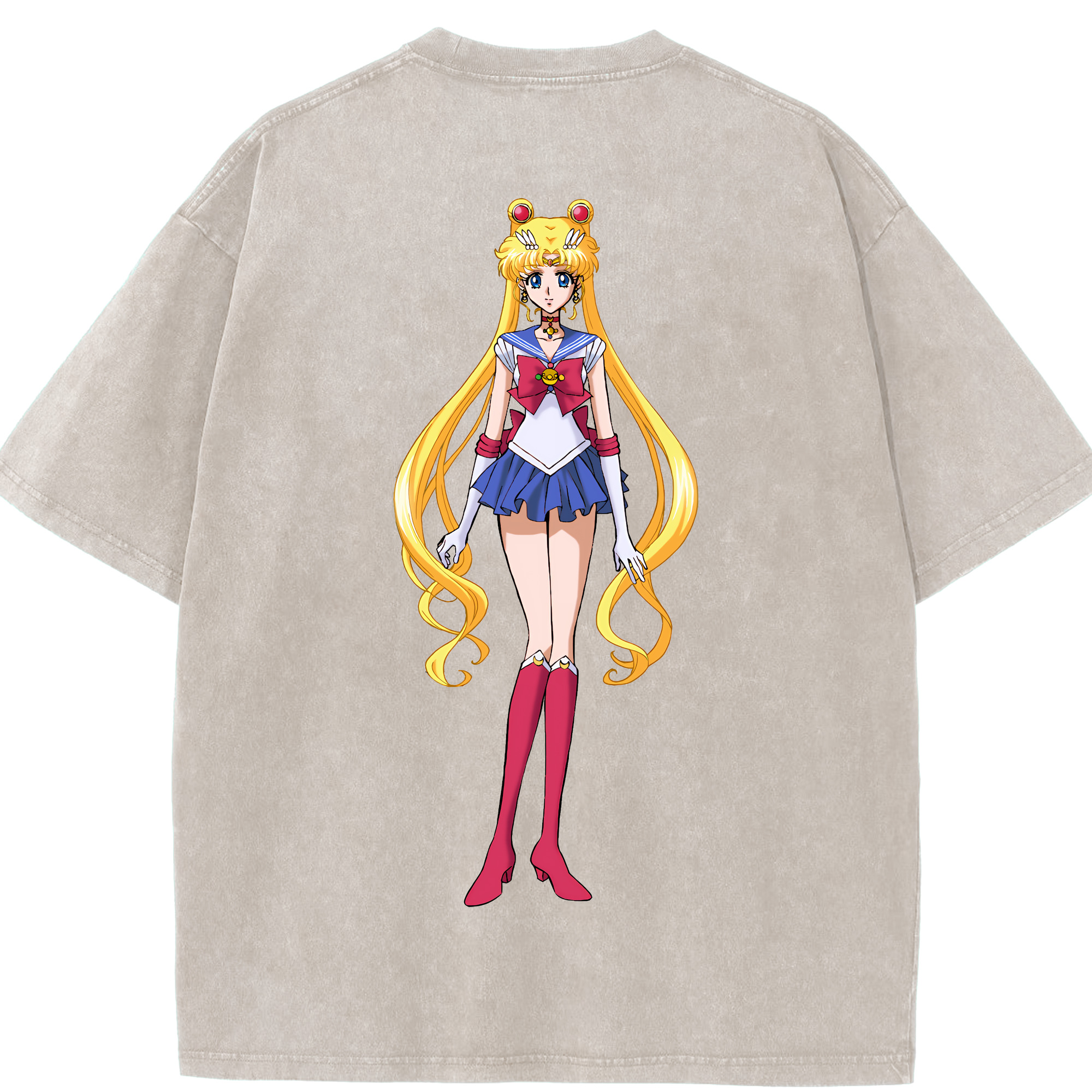 （画像用） 美少女戦士セーラームーン 月野 うさぎ つきの うさぎ Sailor Moon Tsukino Usagi 綿100% ヴィンテージ風 半袖Tシャツ（背面プリント）
