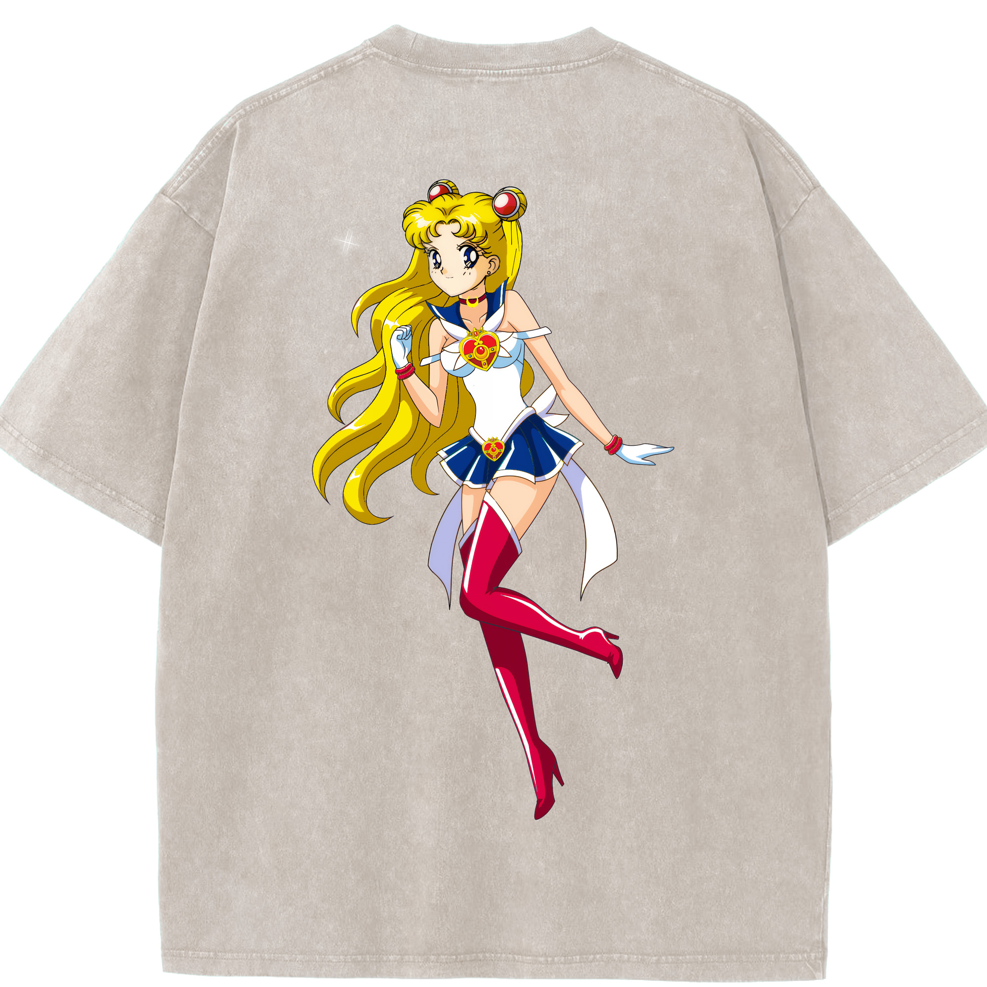 （画像用） 美少女戦士セーラームーン 月野 うさぎ つきの うさぎ Sailor Moon Tsukino Usagi 綿100% ヴィンテージ風 半袖Tシャツ（背面プリント）