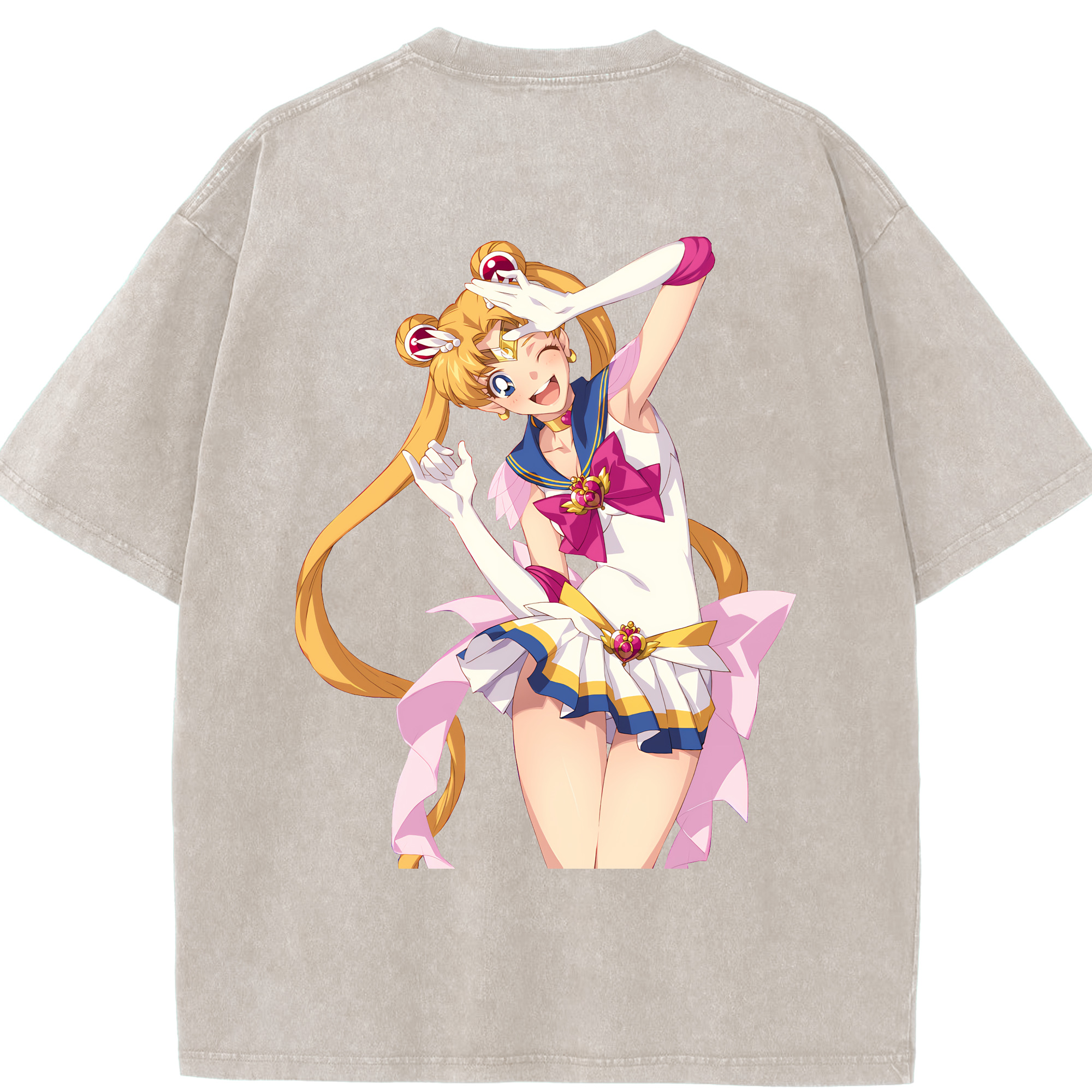 （画像用） 美少女戦士セーラームーン 月野 うさぎ つきの うさぎ Sailor Moon Tsukino Usagi 綿100% ヴィンテージ風 半袖Tシャツ（背面プリント）