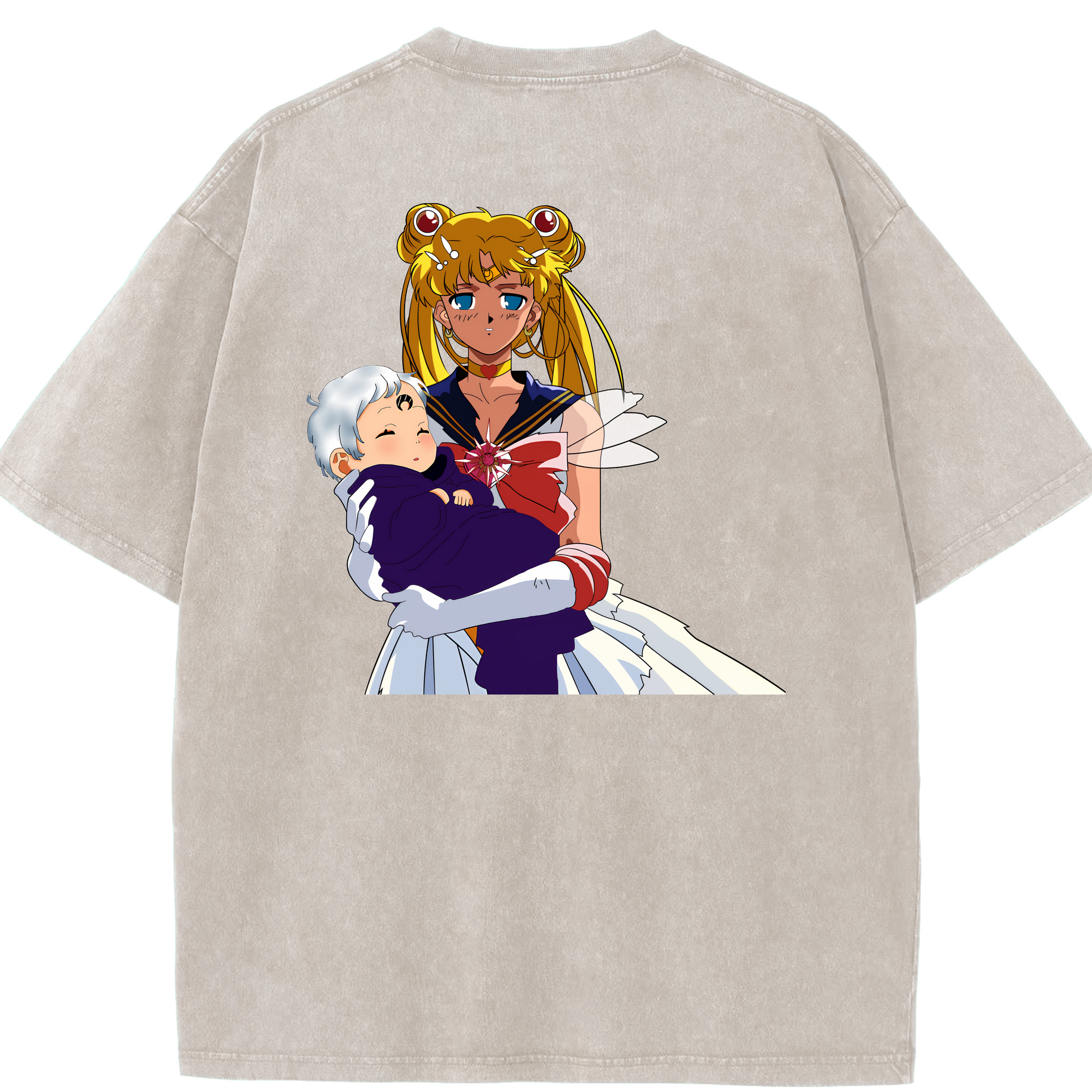 （画像用） 美少女戦士セーラームーン 月野 うさぎ つきの うさぎ Sailor Moon Tsukino Usagi 綿100% ヴィンテージ風 半袖Tシャツ（背面プリント）