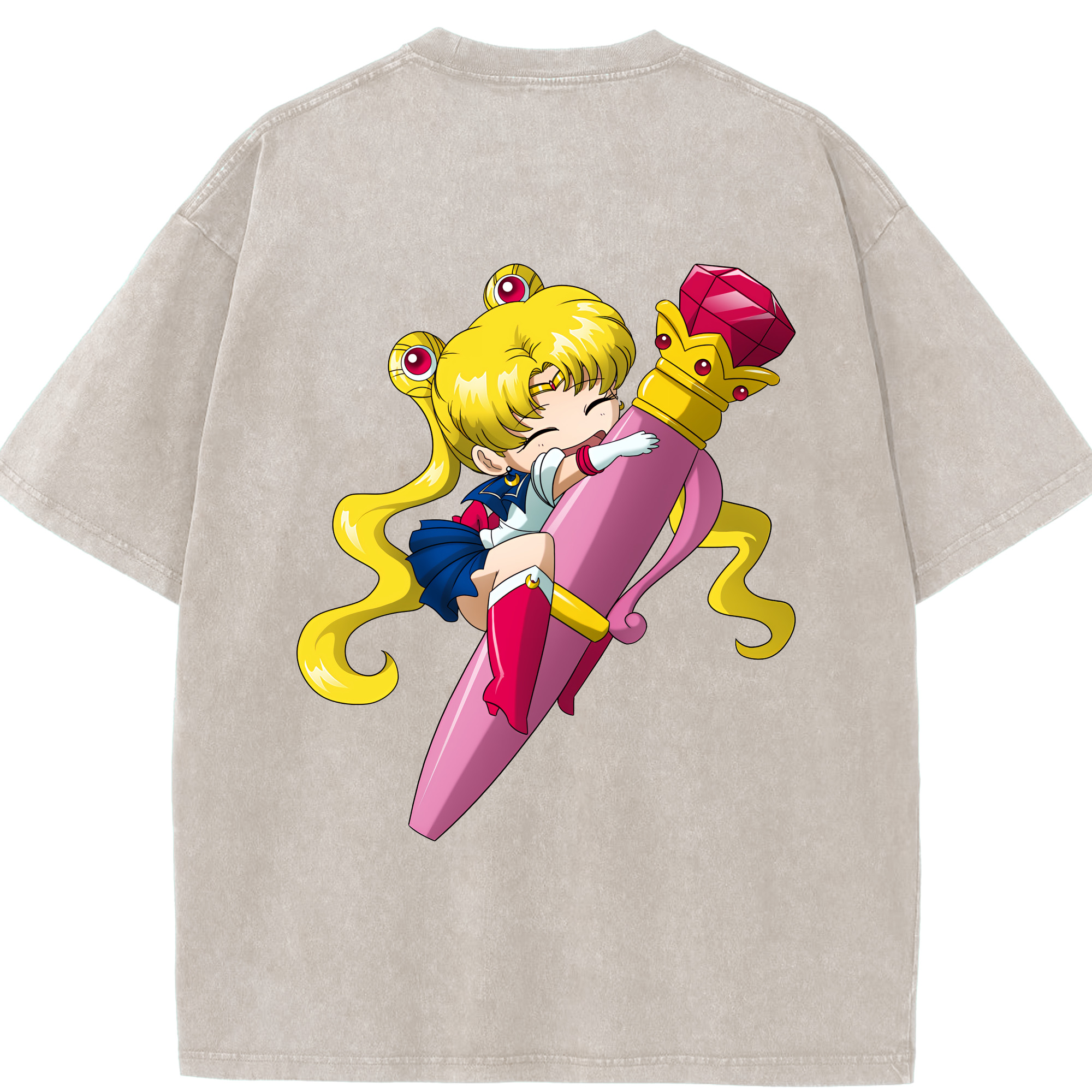 （画像用） 美少女戦士セーラームーン 月野 うさぎ つきの うさぎ Sailor Moon Tsukino Usagi 綿100% ヴィンテージ風 半袖Tシャツ（背面プリント）