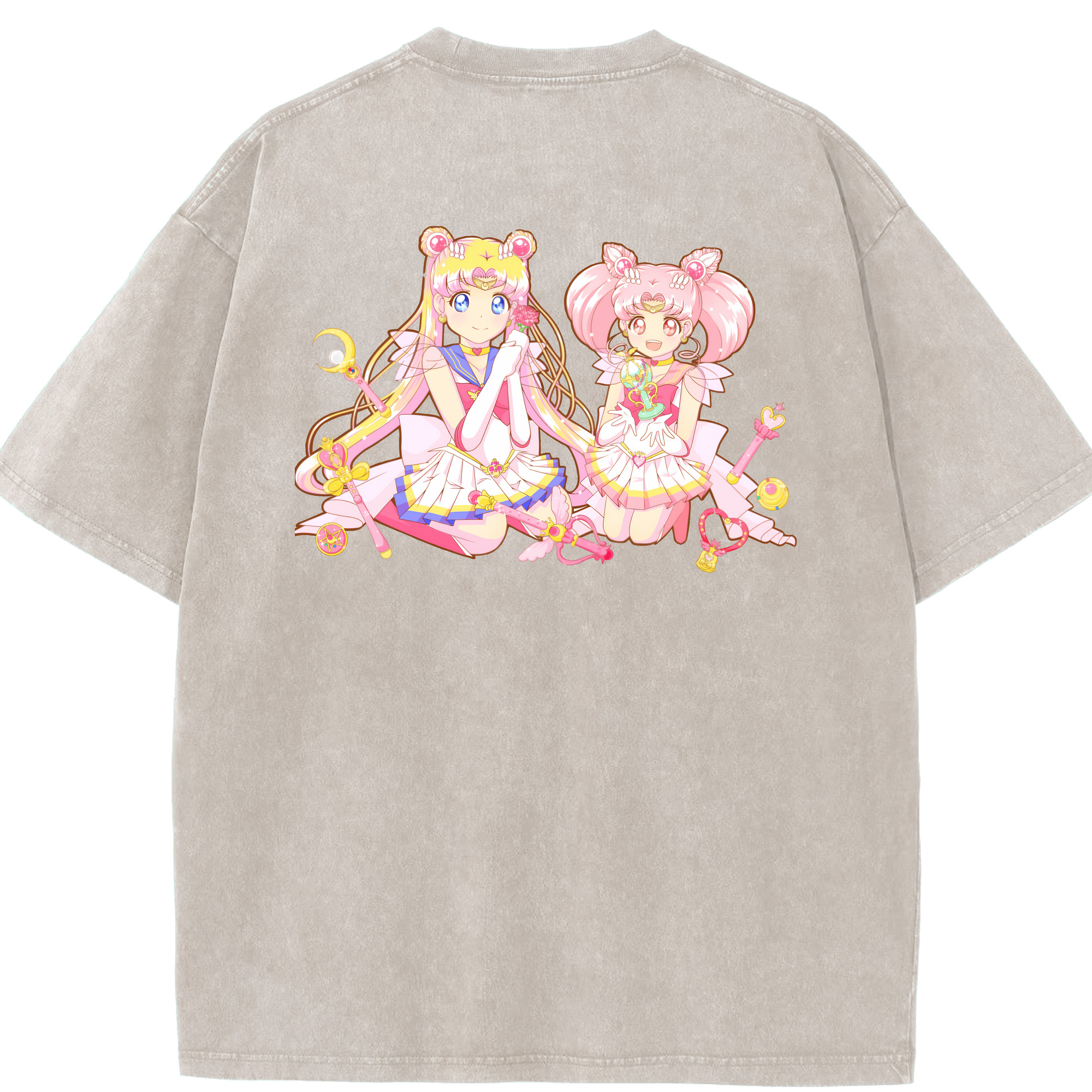 （画像用） 美少女戦士セーラームーン 月野 うさぎ つきの うさぎ Sailor Moon Tsukino Usagi 綿100% ヴィンテージ風 半袖Tシャツ（背面プリント）