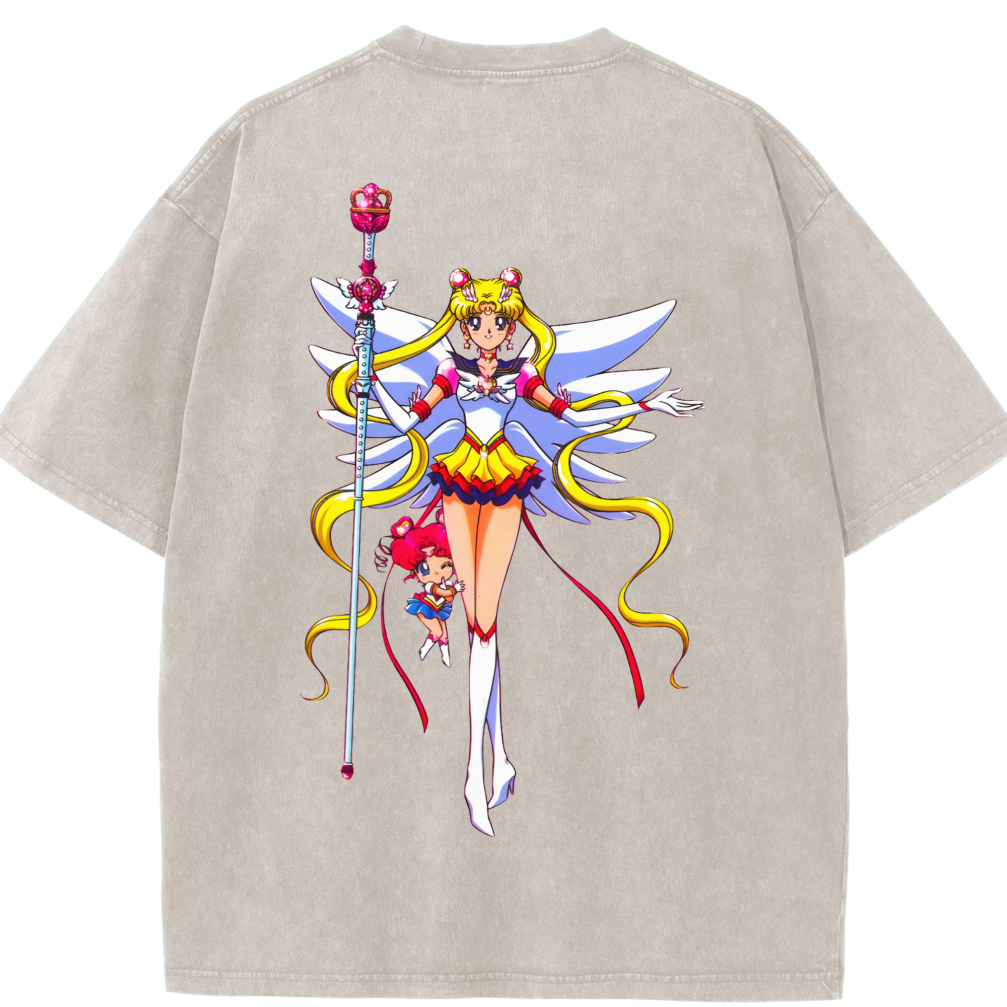 （画像用） 美少女戦士セーラームーン 月野 うさぎ つきの うさぎ Sailor Moon Tsukino Usagi 綿100% ヴィンテージ風 半袖Tシャツ（背面プリント）