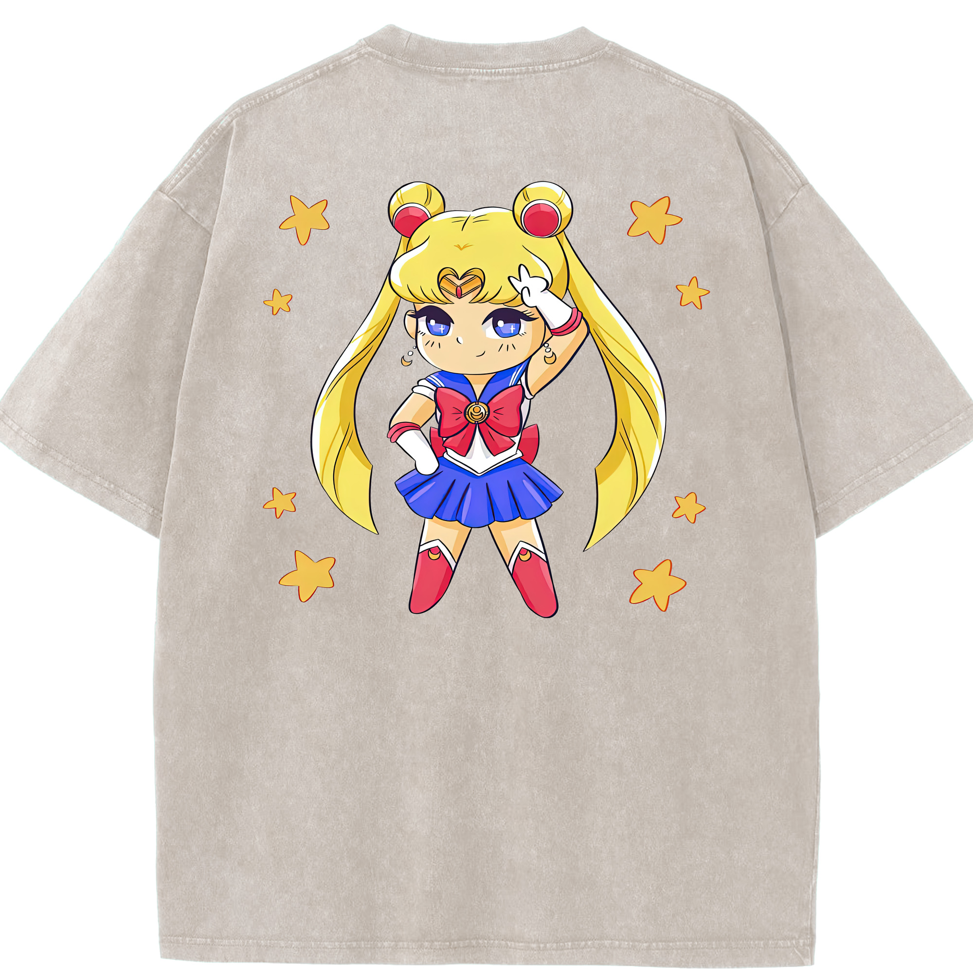 （画像用） 美少女戦士セーラームーン 月野 うさぎ つきの うさぎ Sailor Moon Tsukino Usagi 綿100% ヴィンテージ風 半袖Tシャツ（背面プリント）