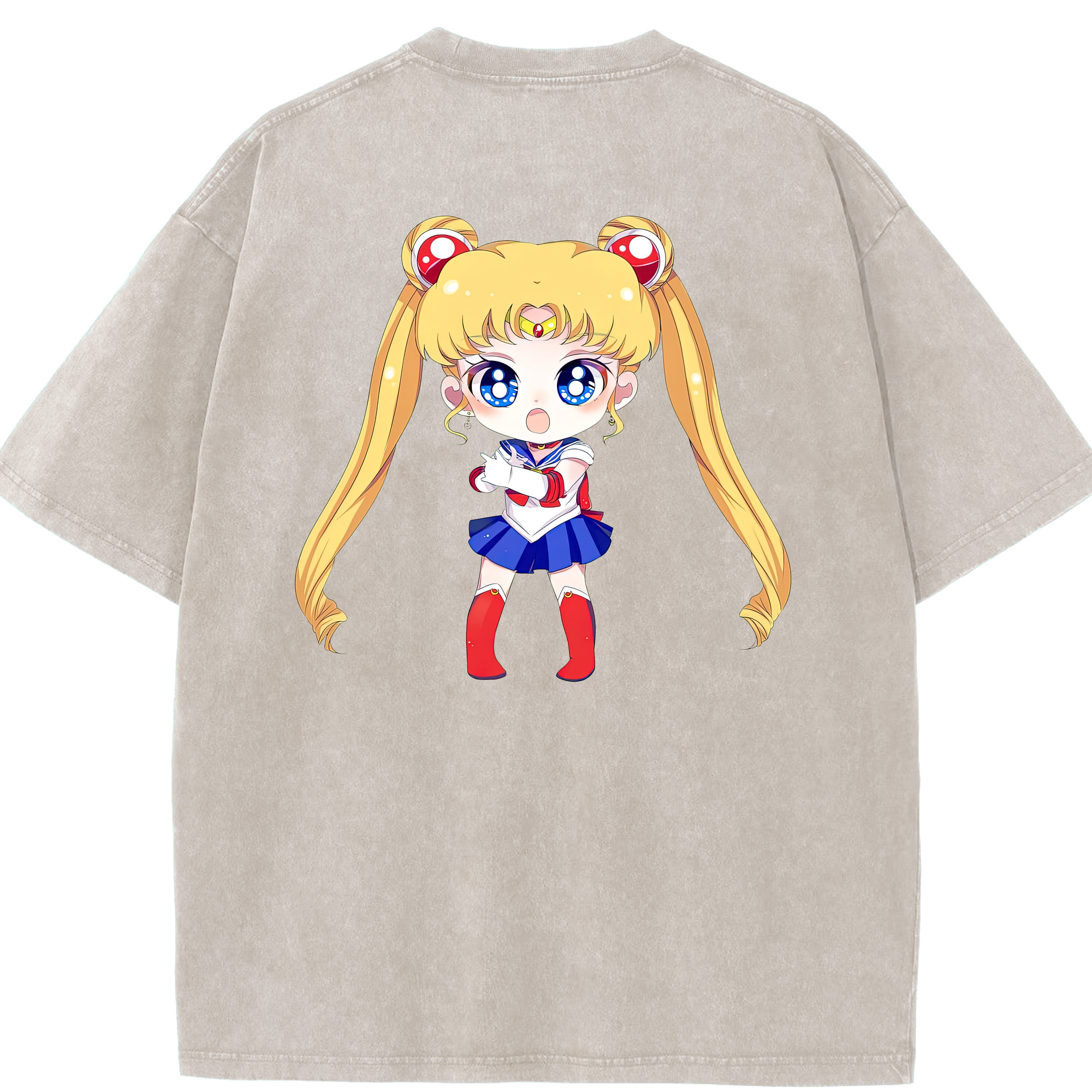 （画像用） 美少女戦士セーラームーン 月野 うさぎ つきの うさぎ Sailor Moon Tsukino Usagi 綿100% ヴィンテージ風 半袖Tシャツ（背面プリント）
