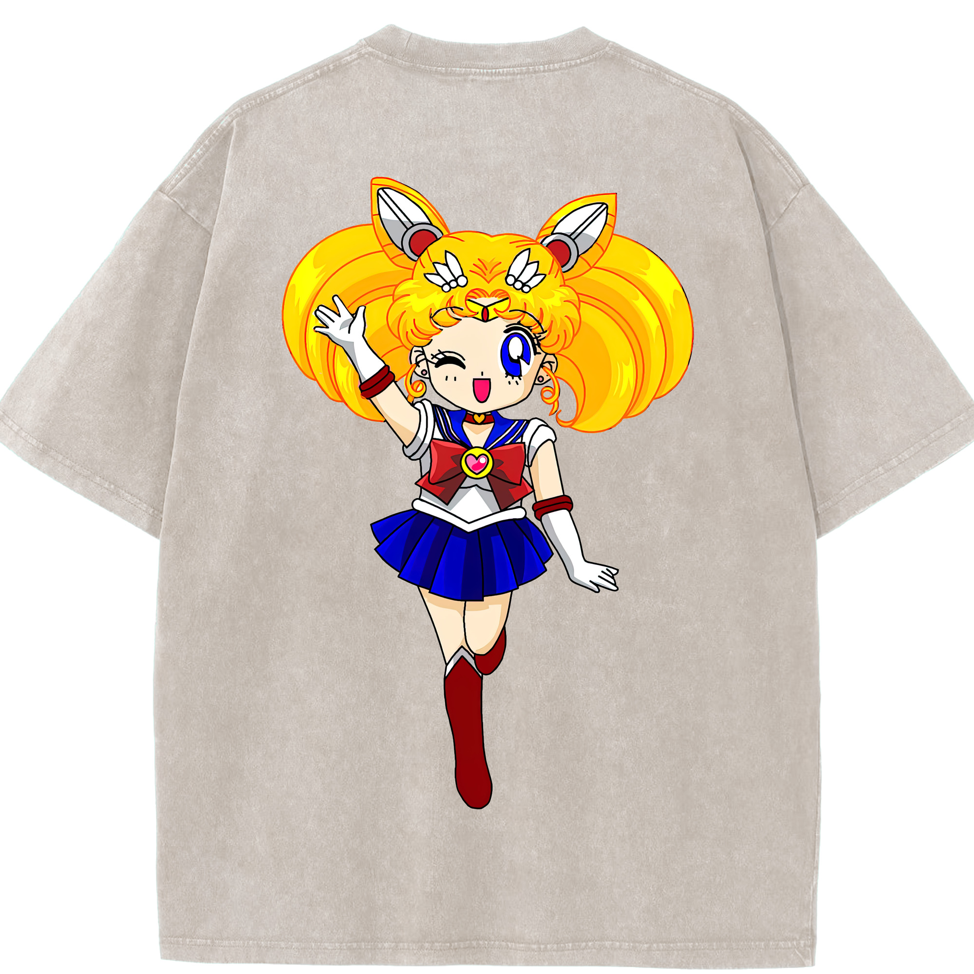 （画像用） 美少女戦士セーラームーン 月野 うさぎ つきの うさぎ Sailor Moon Tsukino Usagi 綿100% ヴィンテージ風 半袖Tシャツ（背面プリント）