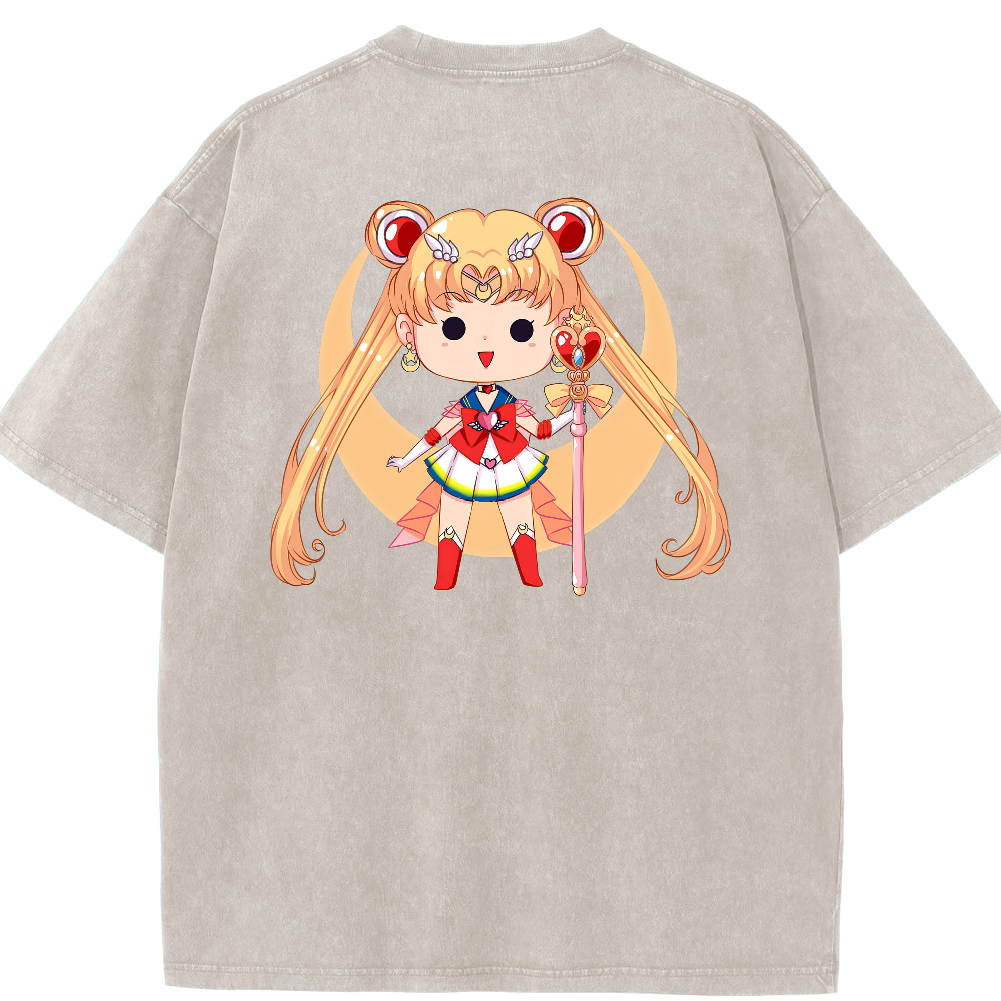 （画像用） 美少女戦士セーラームーン 月野 うさぎ つきの うさぎ Sailor Moon Tsukino Usagi 綿100% ヴィンテージ風 半袖Tシャツ（背面プリント）