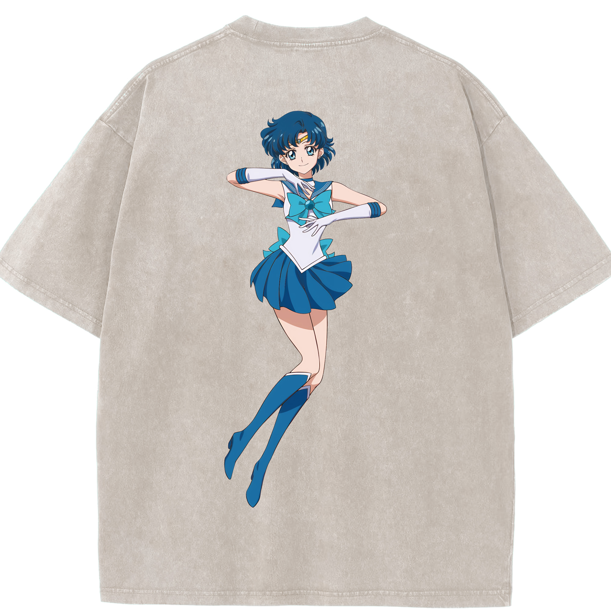 （画像用） 美少女戦士セーラームーン 水野 亜美 みずの あみ Sailor Moon Mizuno Ami 綿100% ヴィンテージ風 半袖Tシャツ（背面プリント）