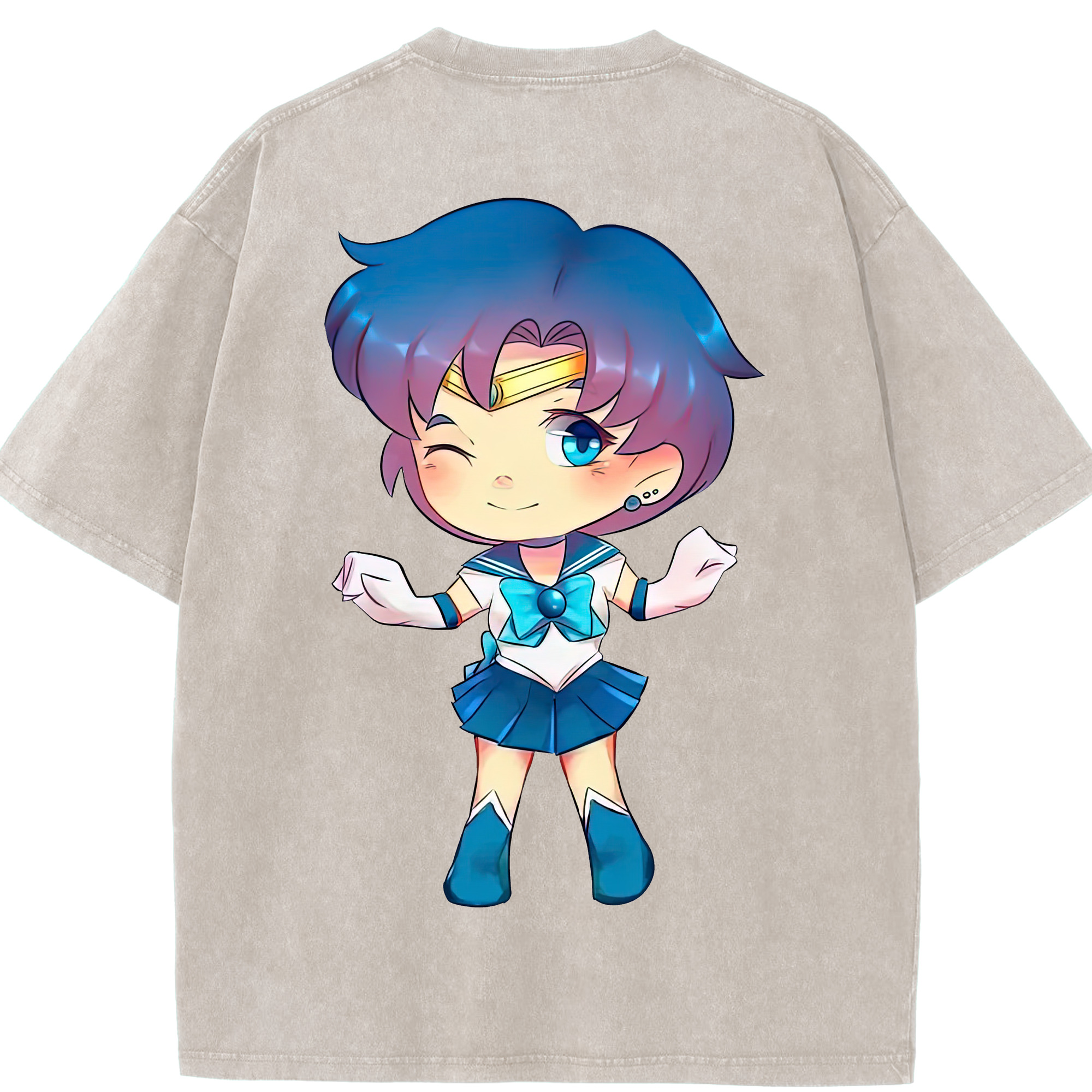 （画像用） 美少女戦士セーラームーン 水野 亜美 みずの あみ Sailor Moon Mizuno Ami 綿100% ヴィンテージ風 半袖Tシャツ（背面プリント）