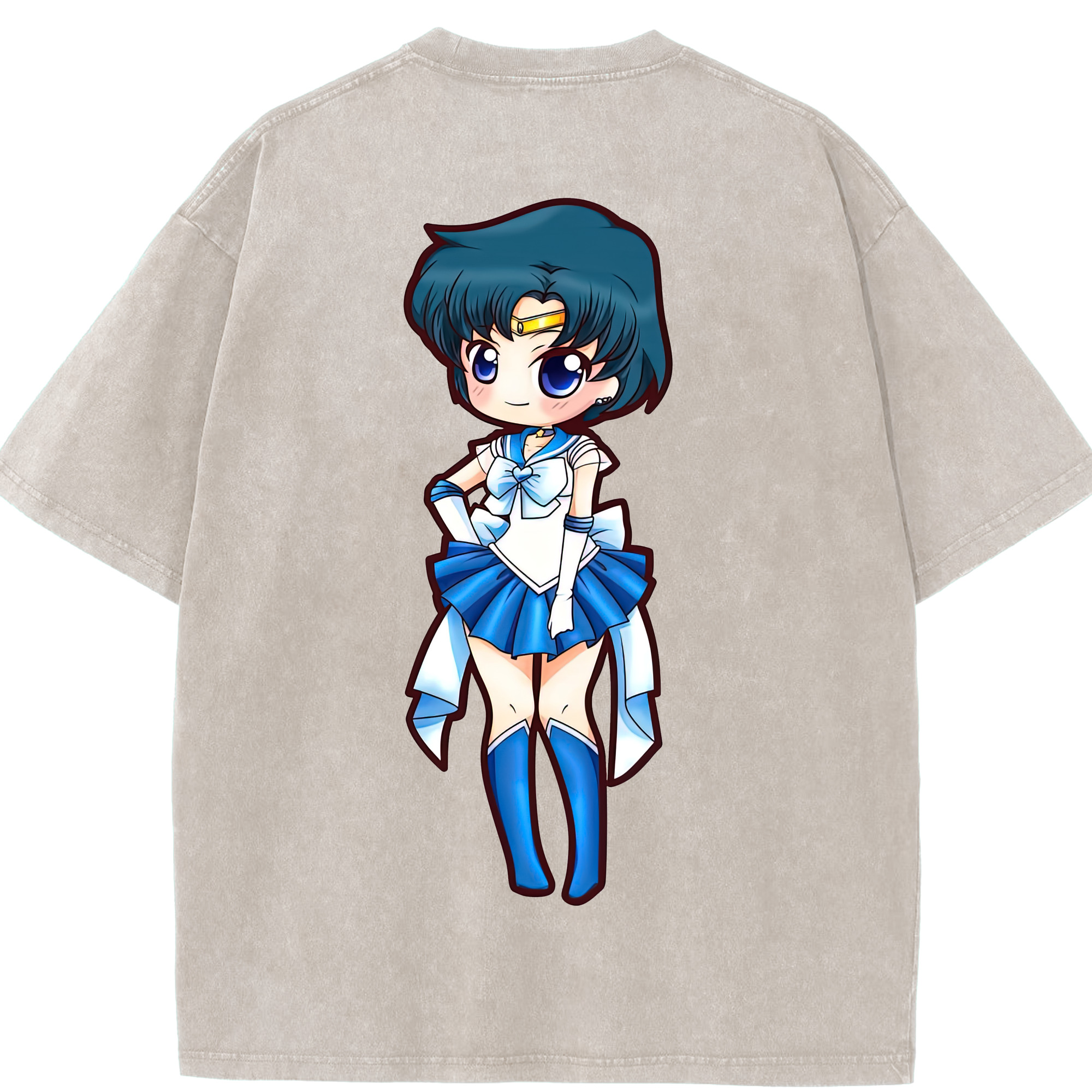 （画像用） 美少女戦士セーラームーン 水野 亜美 みずの あみ Sailor Moon Mizuno Ami 綿100% ヴィンテージ風 半袖Tシャツ（背面プリント）