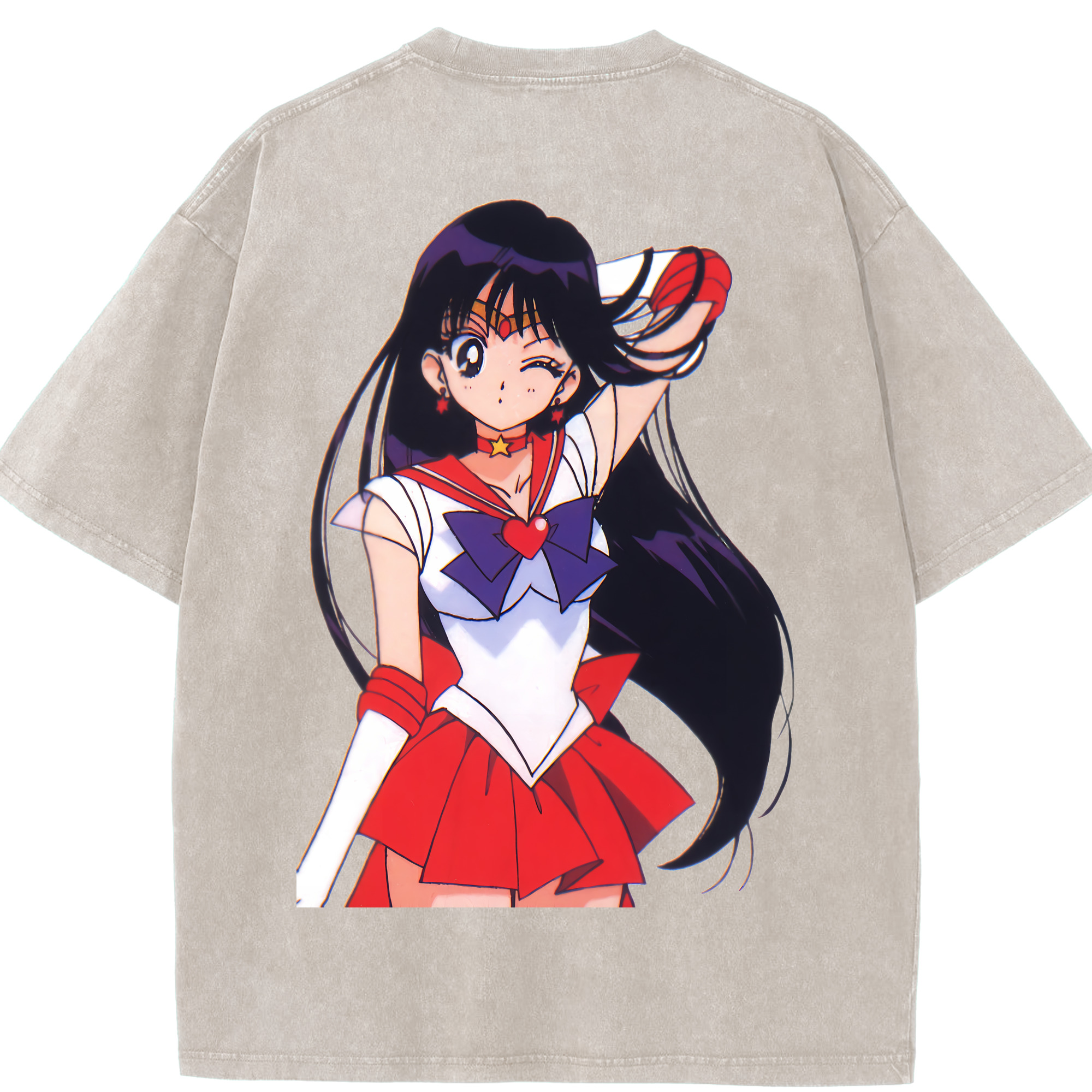 （画像用） 美少女戦士セーラームーン 火野レイ ひの レイ Sailor Moon Hino Rei （セーラーマーズ,Sailor Mars） 綿100% ヴィンテージ風 半袖Tシャツ（背面プリント）