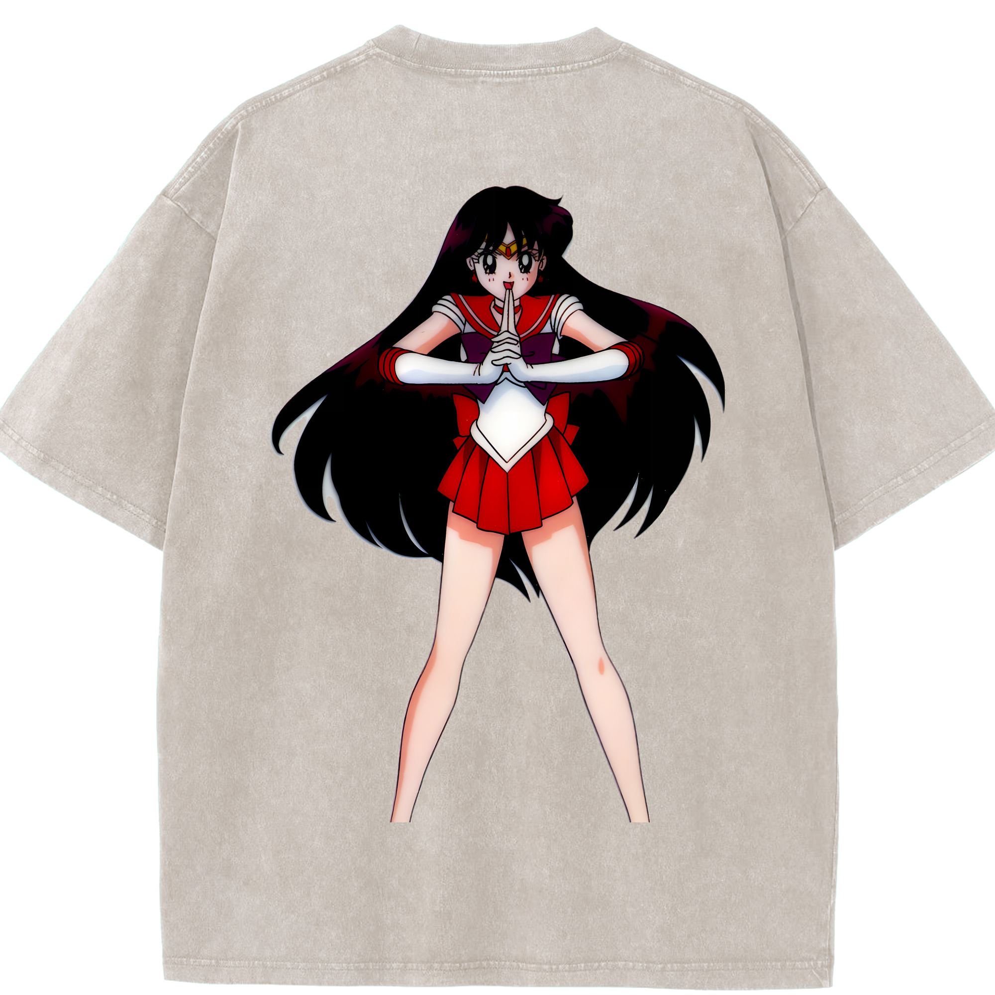 （画像用） 美少女戦士セーラームーン 火野レイ ひの レイ Sailor Moon Hino Rei （セーラーマーズ,Sailor Mars） 綿100% ヴィンテージ風 半袖Tシャツ（背面プリント）