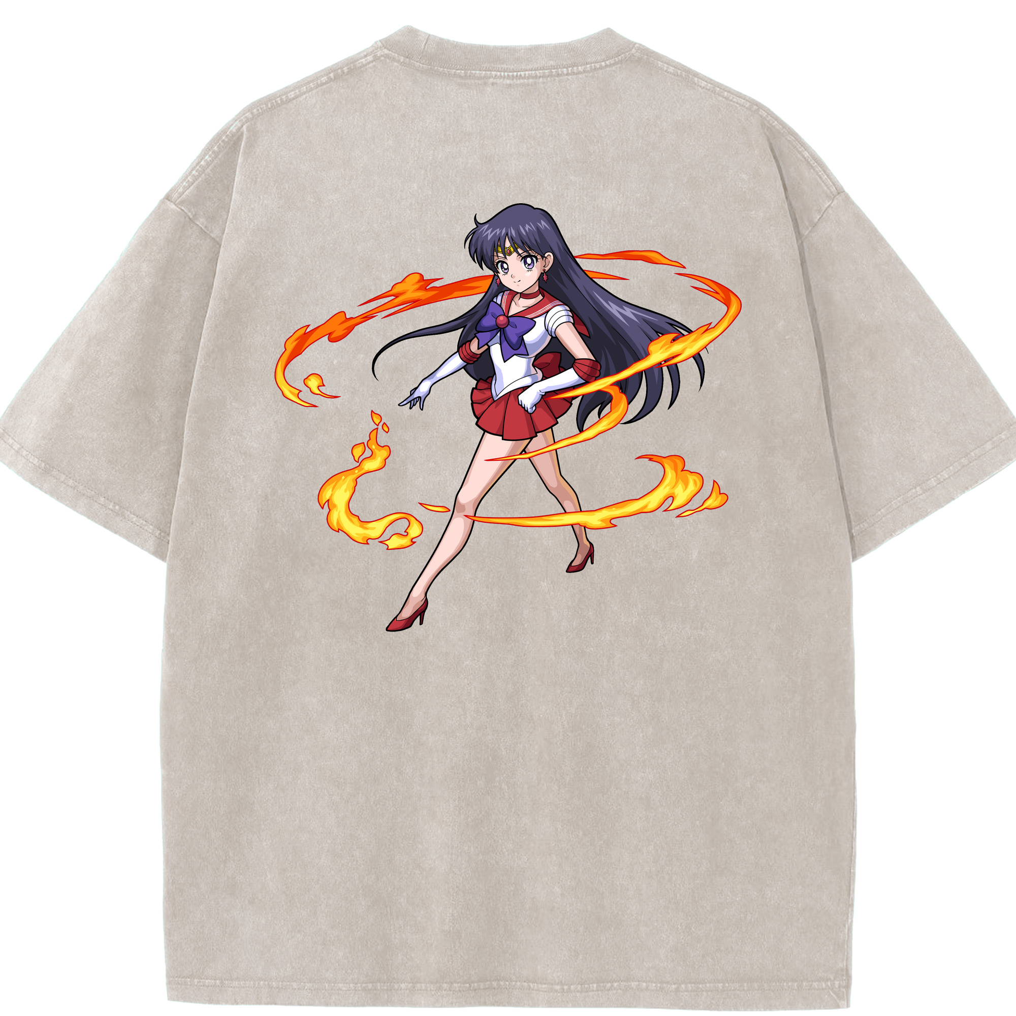 （画像用） 美少女戦士セーラームーン 火野レイ ひの レイ Sailor Moon Hino Rei （セーラーマーズ,Sailor Mars） 綿100% ヴィンテージ風 半袖Tシャツ（背面プリント）
