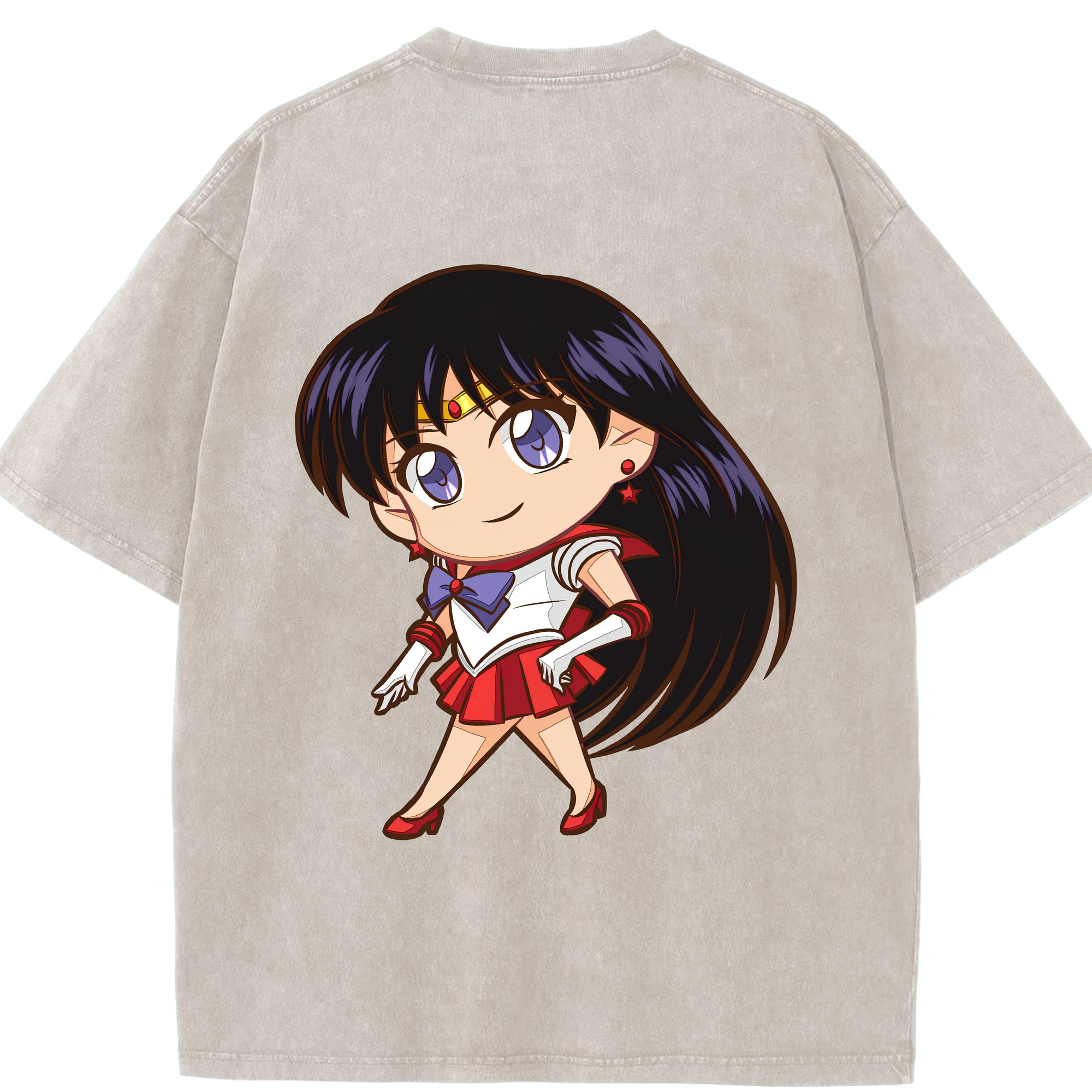 （画像用） 美少女戦士セーラームーン 火野レイ ひの レイ Sailor Moon Hino Rei （セーラーマーズ,Sailor Mars） 綿100% ヴィンテージ風 半袖Tシャツ（背面プリント）
