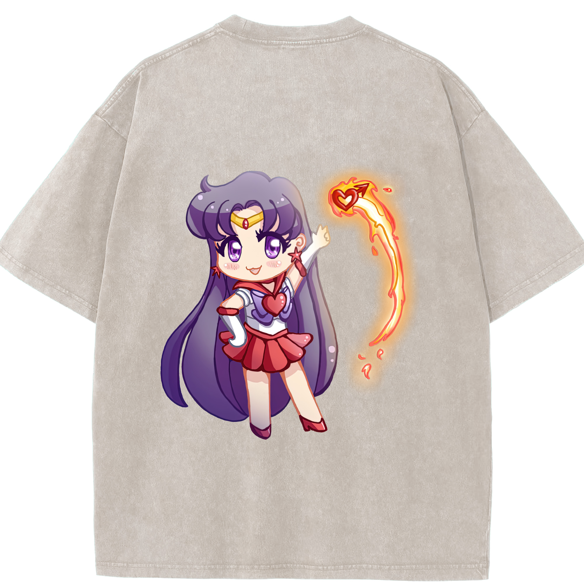 （画像用） 美少女戦士セーラームーン 火野レイ ひの レイ Sailor Moon Hino Rei （セーラーマーズ,Sailor Mars） 綿100% ヴィンテージ風 半袖Tシャツ（背面プリント）