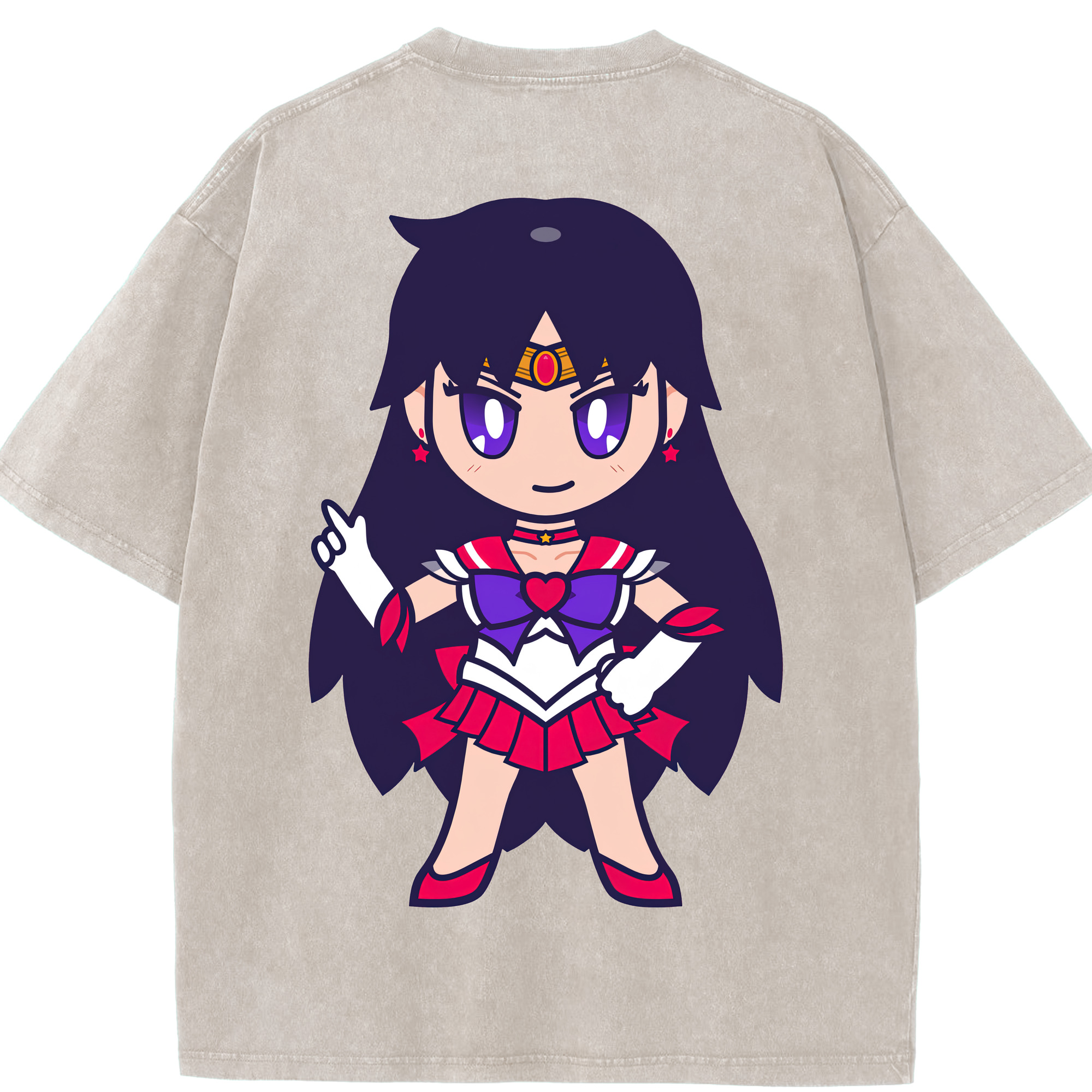 （画像用） 美少女戦士セーラームーン 火野レイ ひの レイ Sailor Moon Hino Rei （セーラーマーズ,Sailor Mars） 綿100% ヴィンテージ風 半袖Tシャツ（背面プリント）