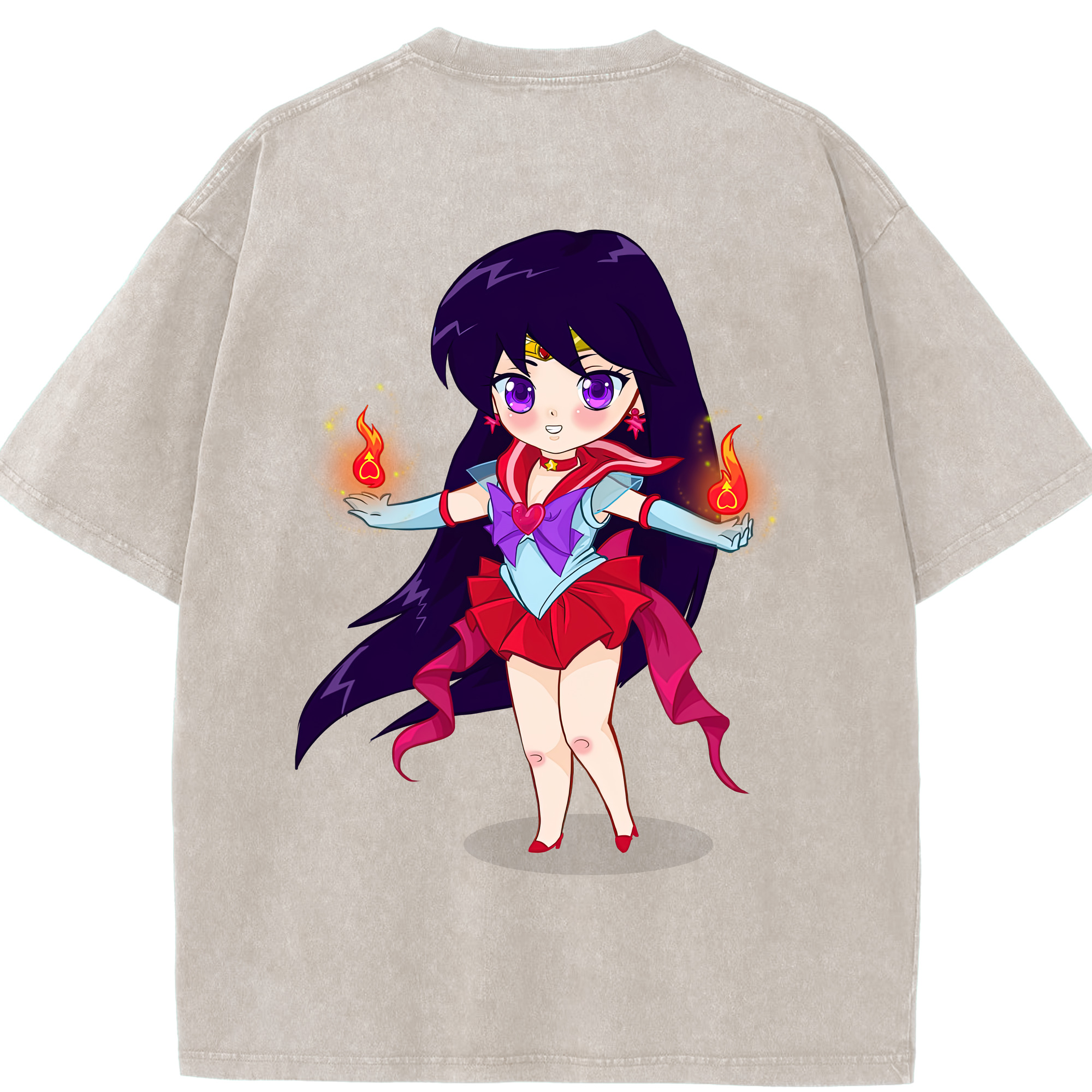 （画像用） 美少女戦士セーラームーン 火野レイ ひの レイ Sailor Moon Hino Rei （セーラーマーズ,Sailor Mars） 綿100% ヴィンテージ風 半袖Tシャツ（背面プリント）