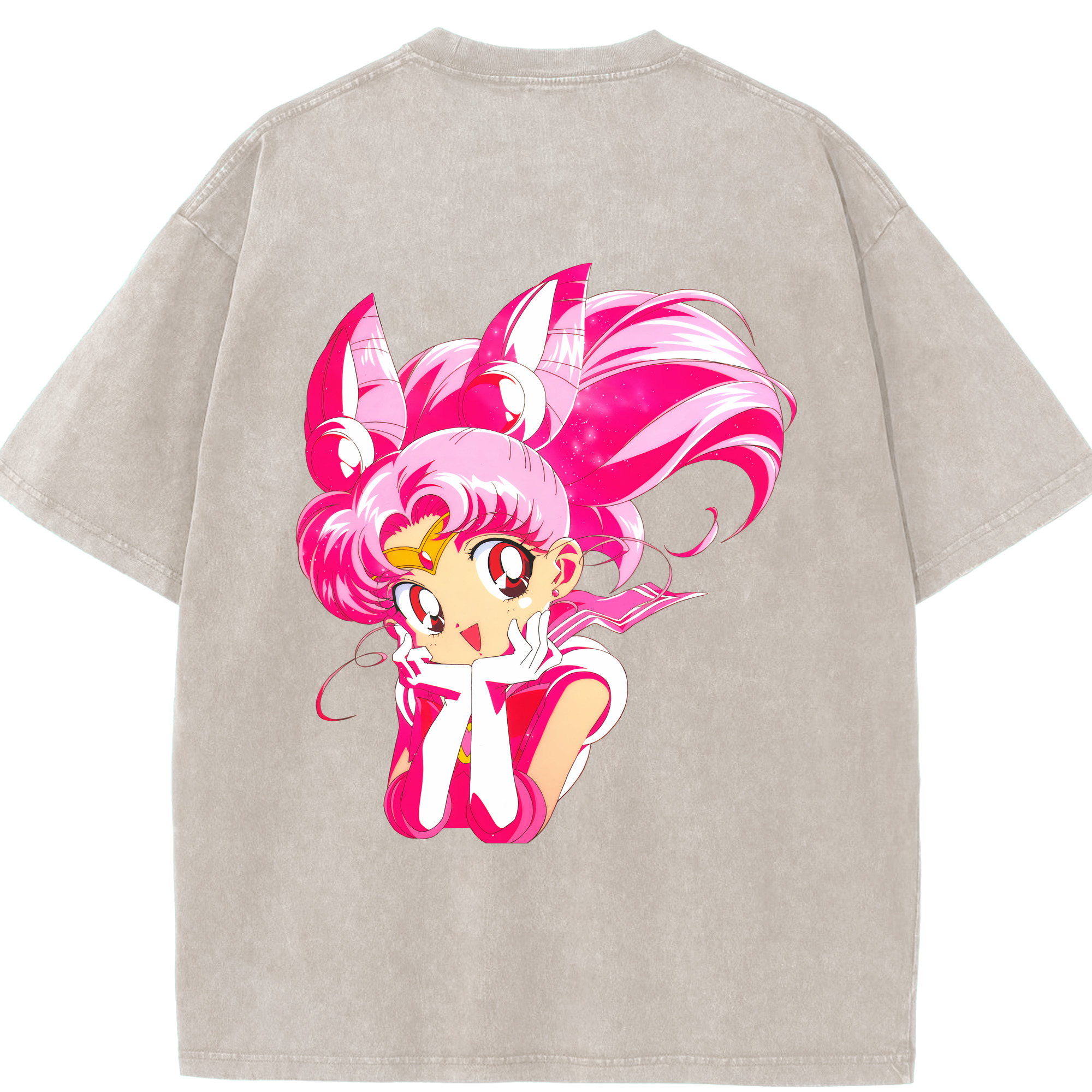 （画像用） 美少女戦士セーラームーン ちびうさ Sailor Moon Chibiusa Tsukino Usagi Small Lady Serenity 綿100% ヴィンテージ風 半袖Tシャツ（背面プリント）