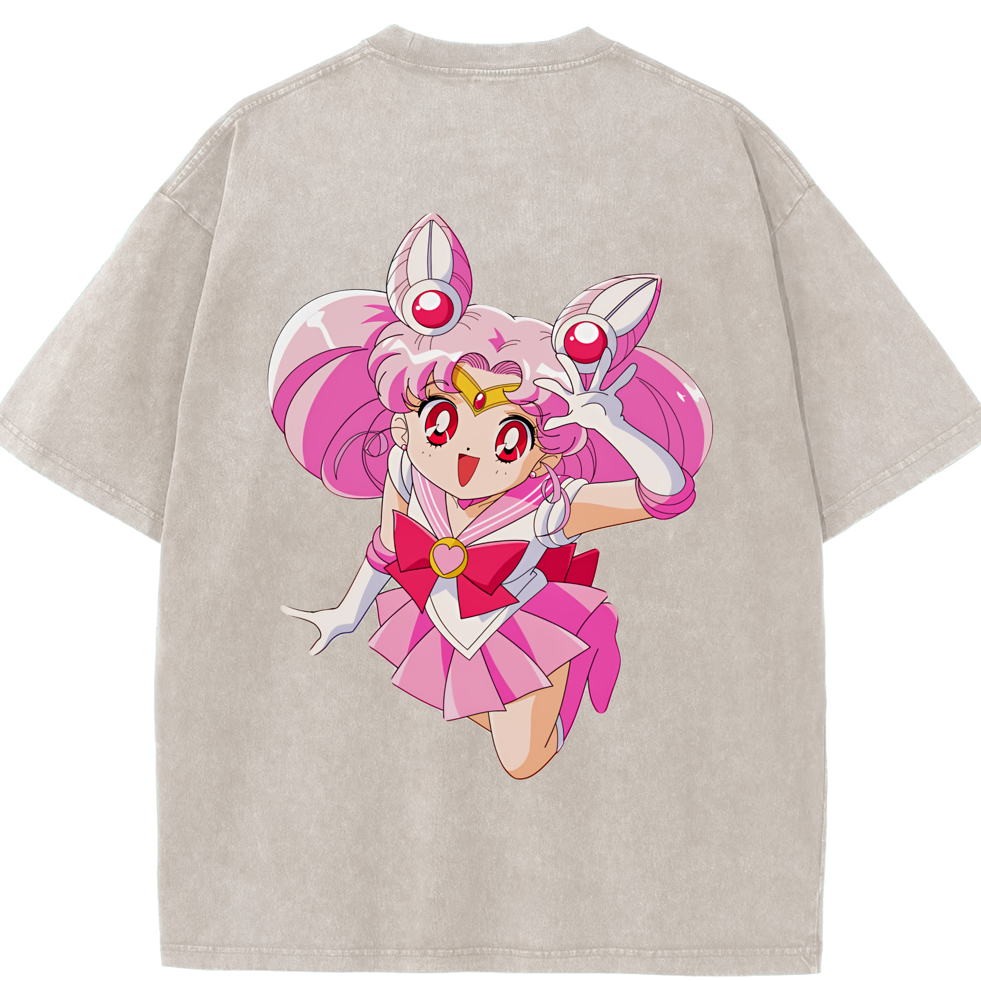 （画像用） 美少女戦士セーラームーン ちびうさ Sailor Moon Chibiusa Tsukino Usagi Small Lady Serenity 綿100% ヴィンテージ風 半袖Tシャツ（背面プリント）