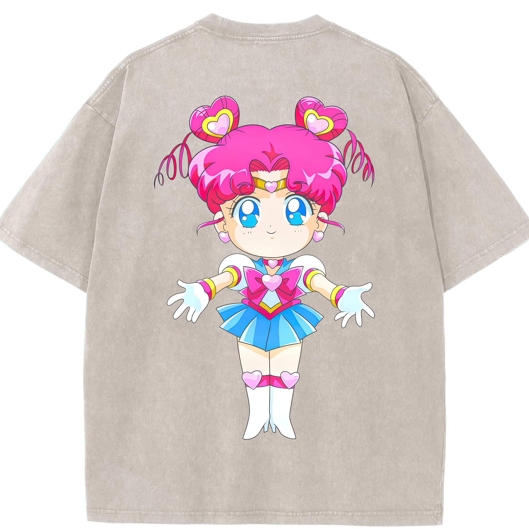（画像用） 美少女戦士セーラームーン ちびうさ Sailor Moon Chibiusa Tsukino Usagi Small Lady Serenity 綿100% ヴィンテージ風 半袖Tシャツ（背面プリント）
