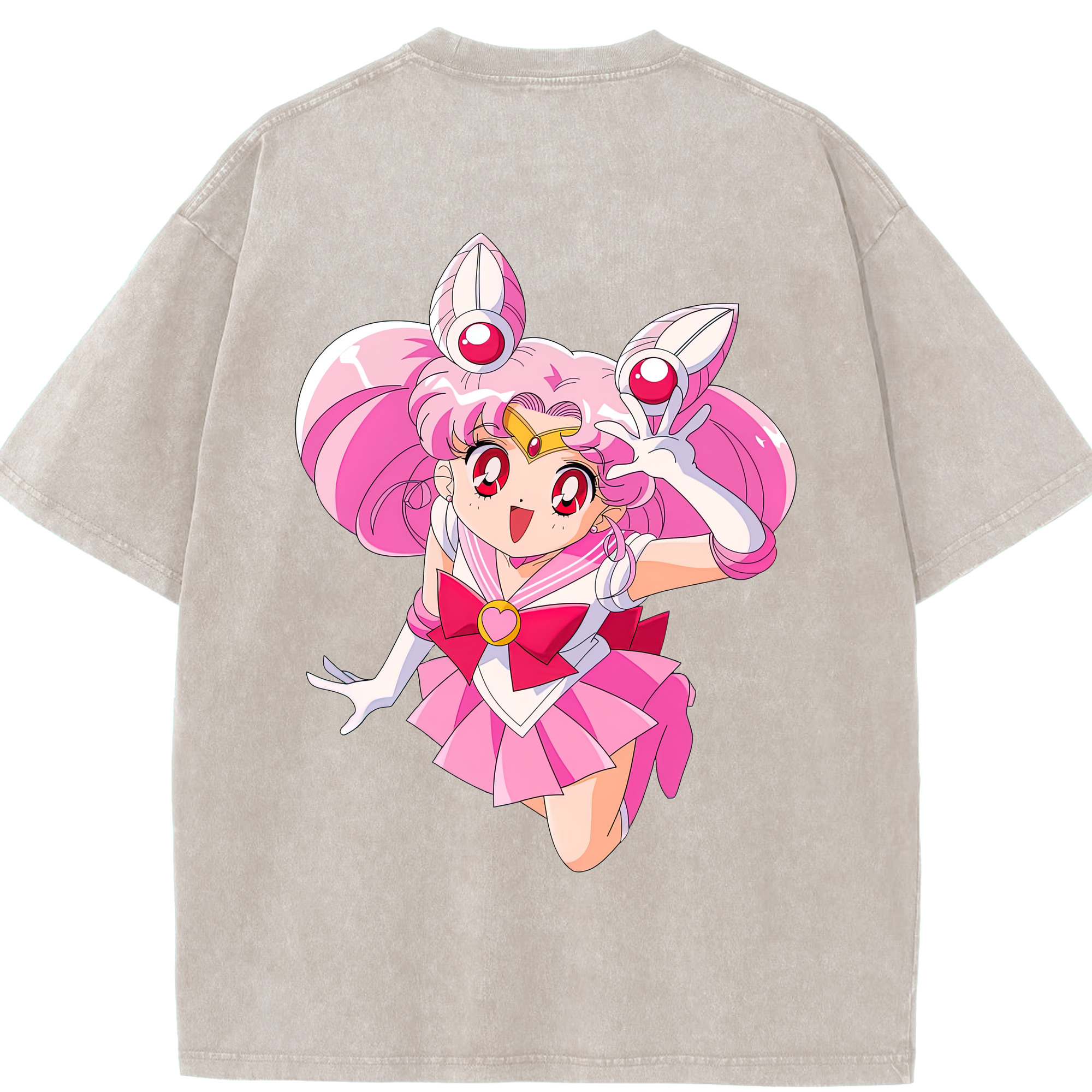 （画像用） 美少女戦士セーラームーン ちびうさ Sailor Moon Chibiusa Tsukino Usagi Small Lady Serenity 綿100% ヴィンテージ風 半袖Tシャツ（背面プリント）