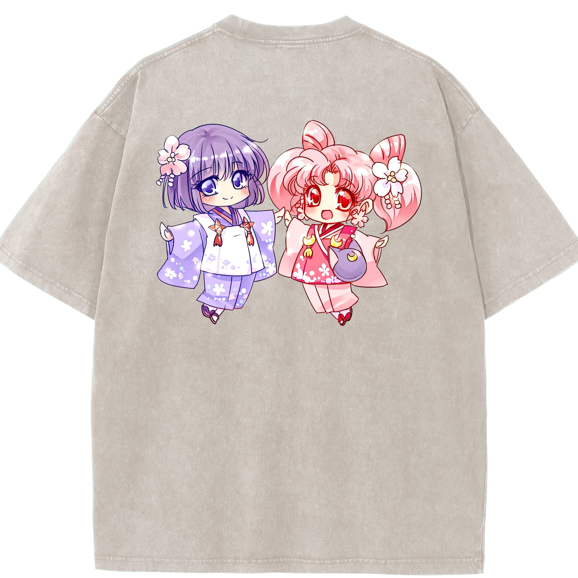（画像用） 美少女戦士セーラームーン ちびうさ Sailor Moon Chibiusa Tsukino Usagi Small Lady Serenity 綿100% ヴィンテージ風 半袖Tシャツ（背面プリント）