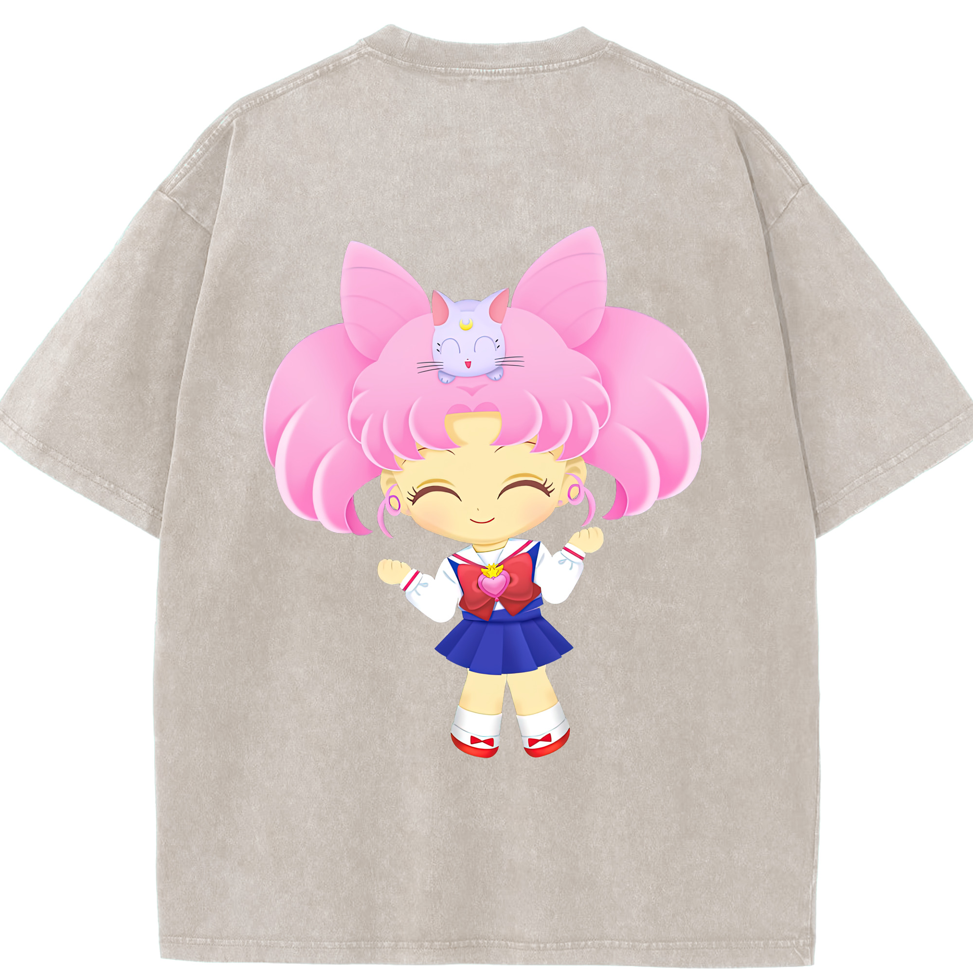 （画像用） 美少女戦士セーラームーン ちびうさ Sailor Moon Chibiusa Tsukino Usagi Small Lady Serenity 綿100% ヴィンテージ風 半袖Tシャツ（背面プリント）