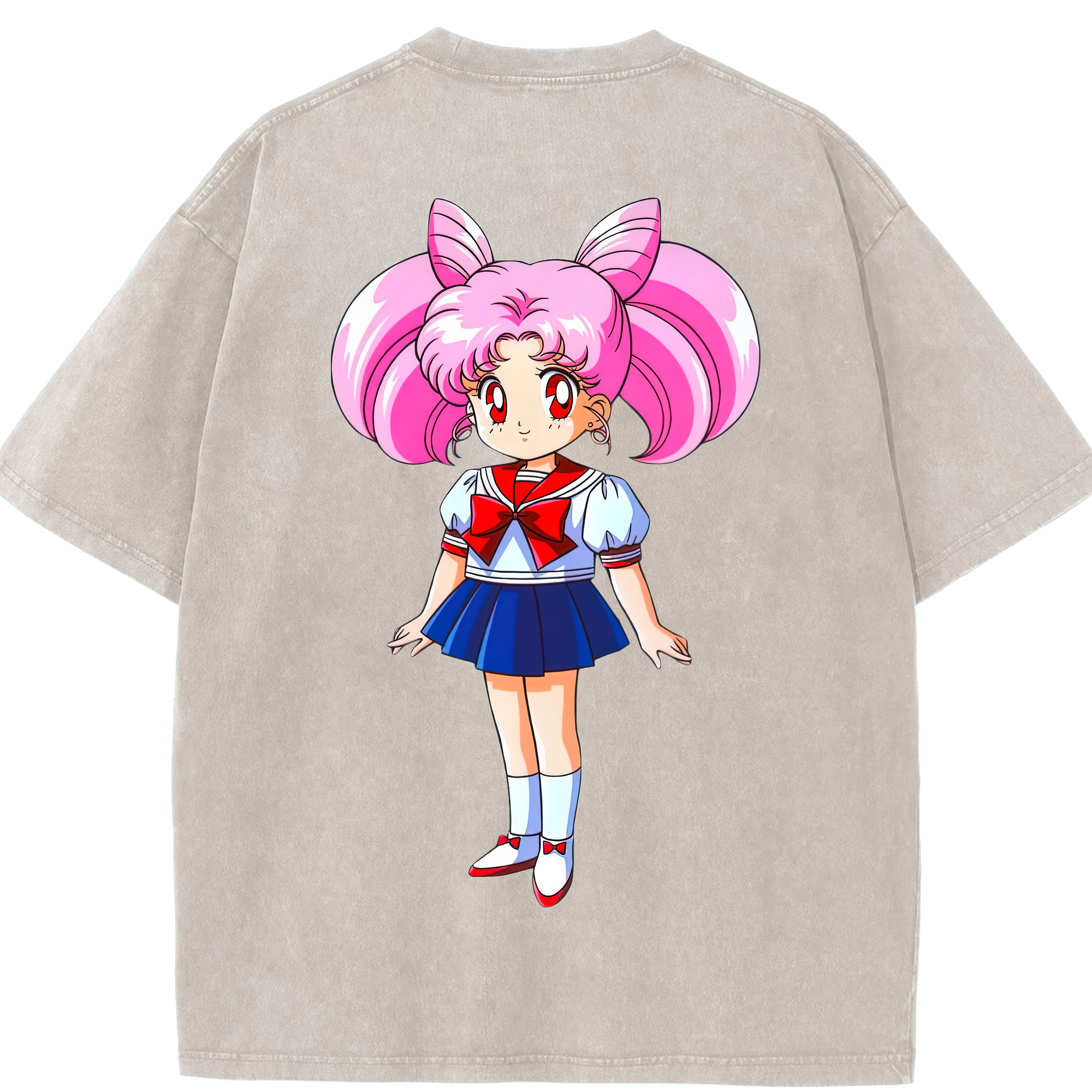 （画像用） 美少女戦士セーラームーン ちびうさ Sailor Moon Chibiusa Tsukino Usagi Small Lady Serenity 綿100% ヴィンテージ風 半袖Tシャツ（背面プリント）