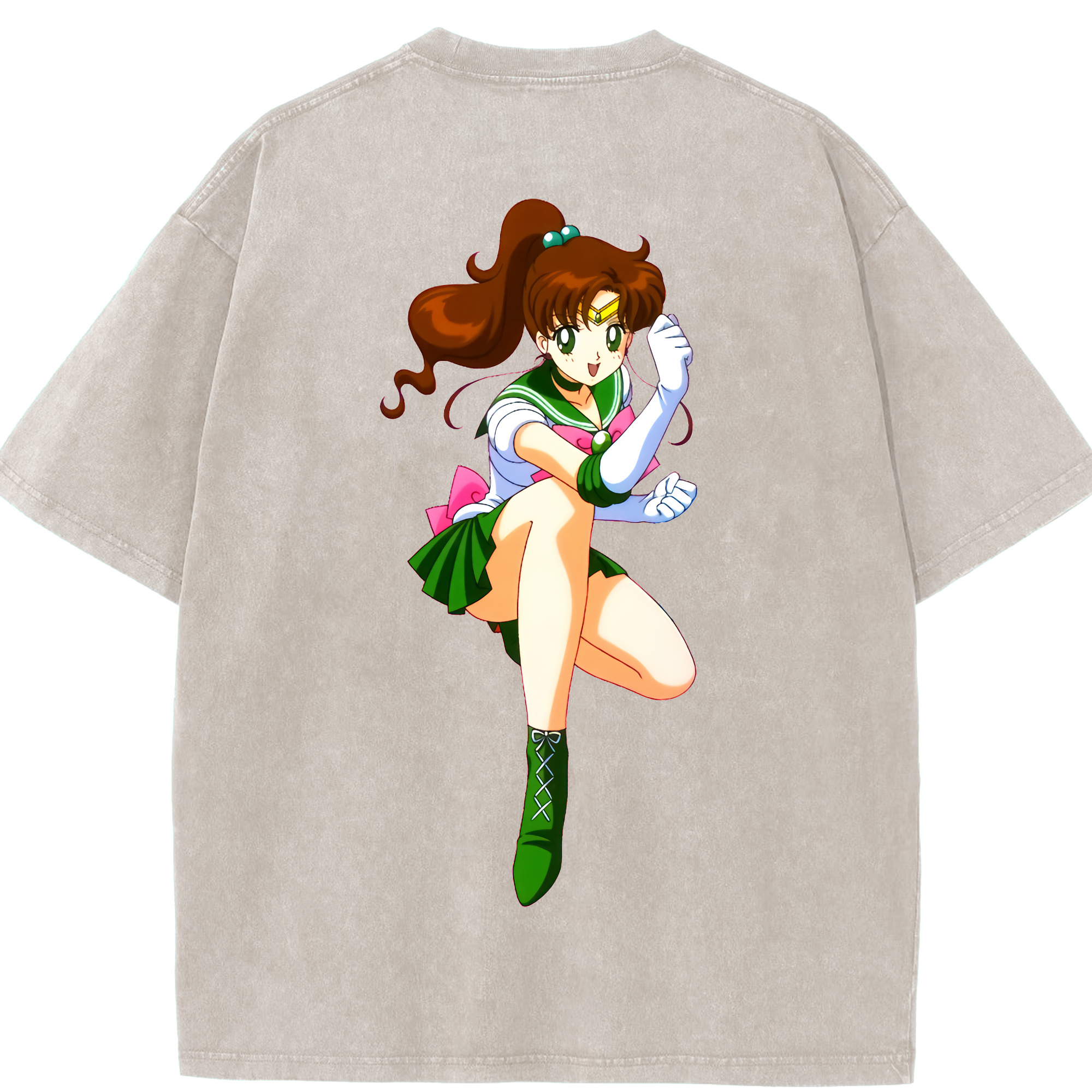 （画像用） 美少女戦士セーラームーン 木野 まこと きの まこと Sailor Moon Kino Makoto （セーラージュピター；Sailor Jupiter） 綿100% ヴィンテージ風 半袖Tシャツ（背面プリント）