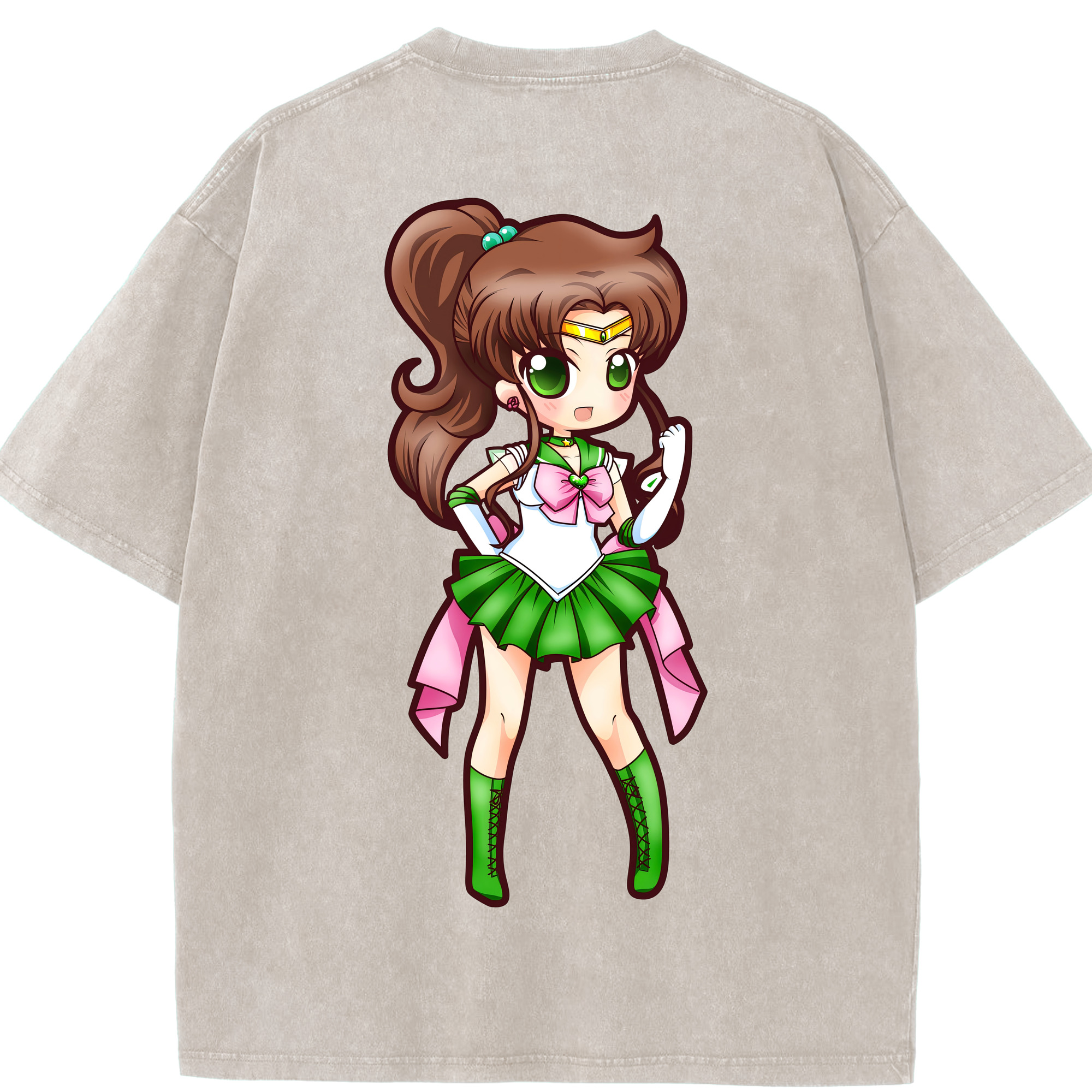 （画像用） 美少女戦士セーラームーン 木野 まこと きの まこと Sailor Moon Kino Makoto （セーラージュピター；Sailor Jupiter） 綿100% ヴィンテージ風 半袖Tシャツ（背面プリント）