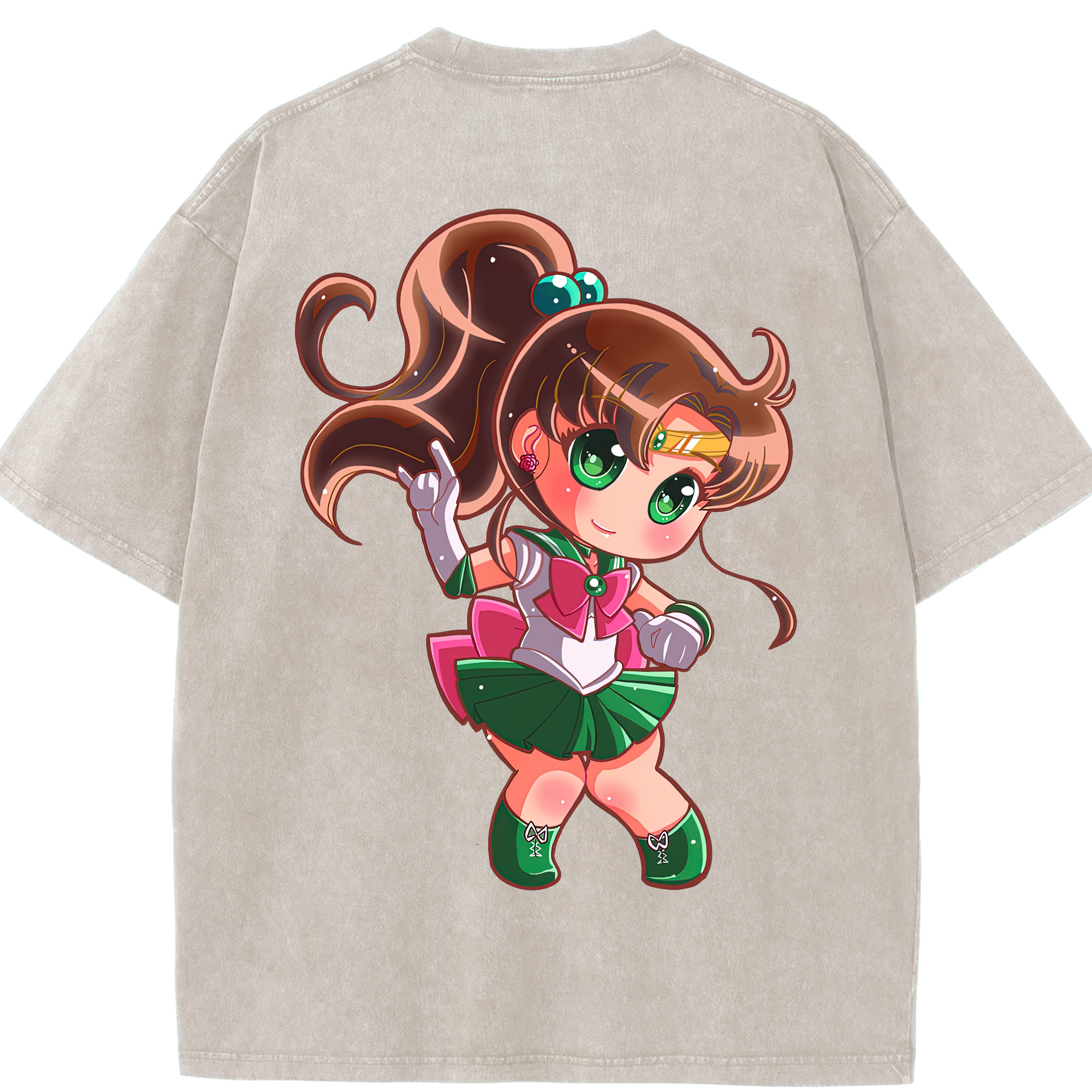 （画像用） 美少女戦士セーラームーン 木野 まこと きの まこと Sailor Moon Kino Makoto （セーラージュピター；Sailor Jupiter） 綿100% ヴィンテージ風 半袖Tシャツ（背面プリント）