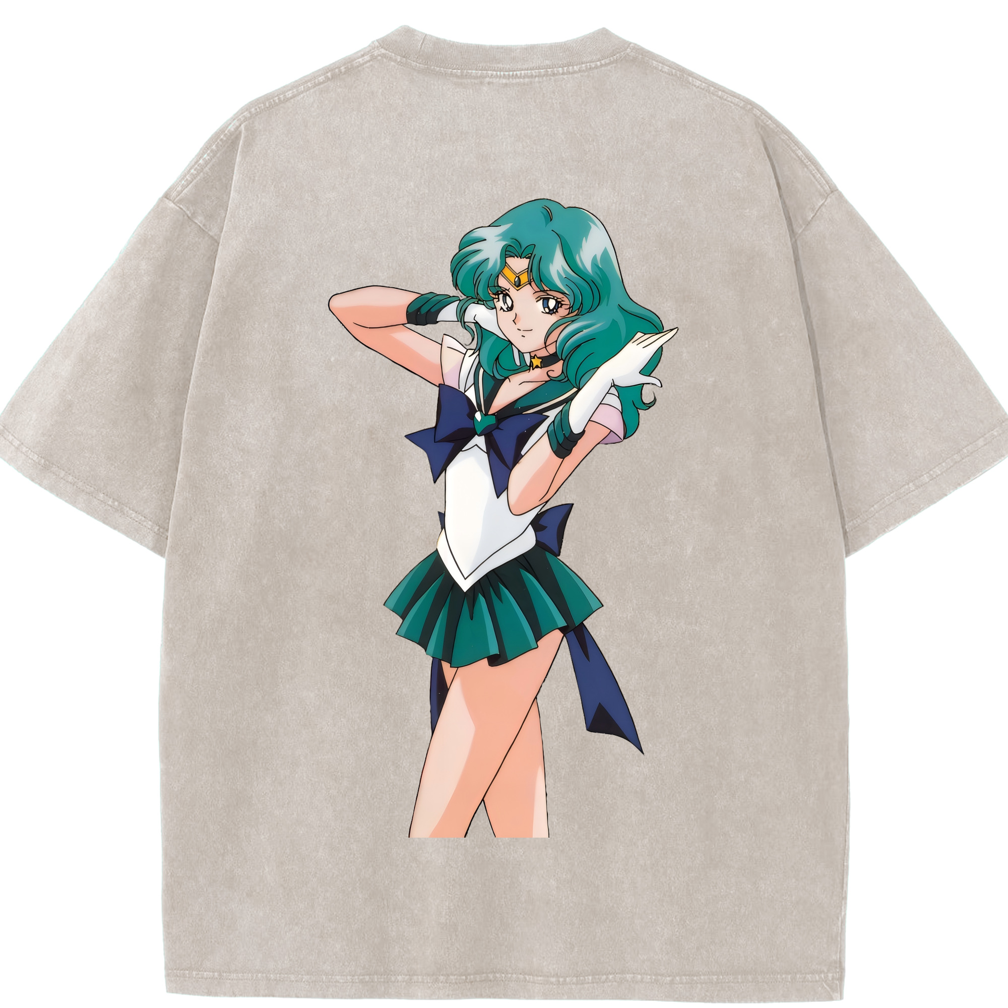 （画像用） 美少女戦士セーラームーン 海王 みちる（かいおう みちる） Sailor Moon Kaiou Michiru 綿100% ヴィンテージ風 半袖Tシャツ（背面プリント）