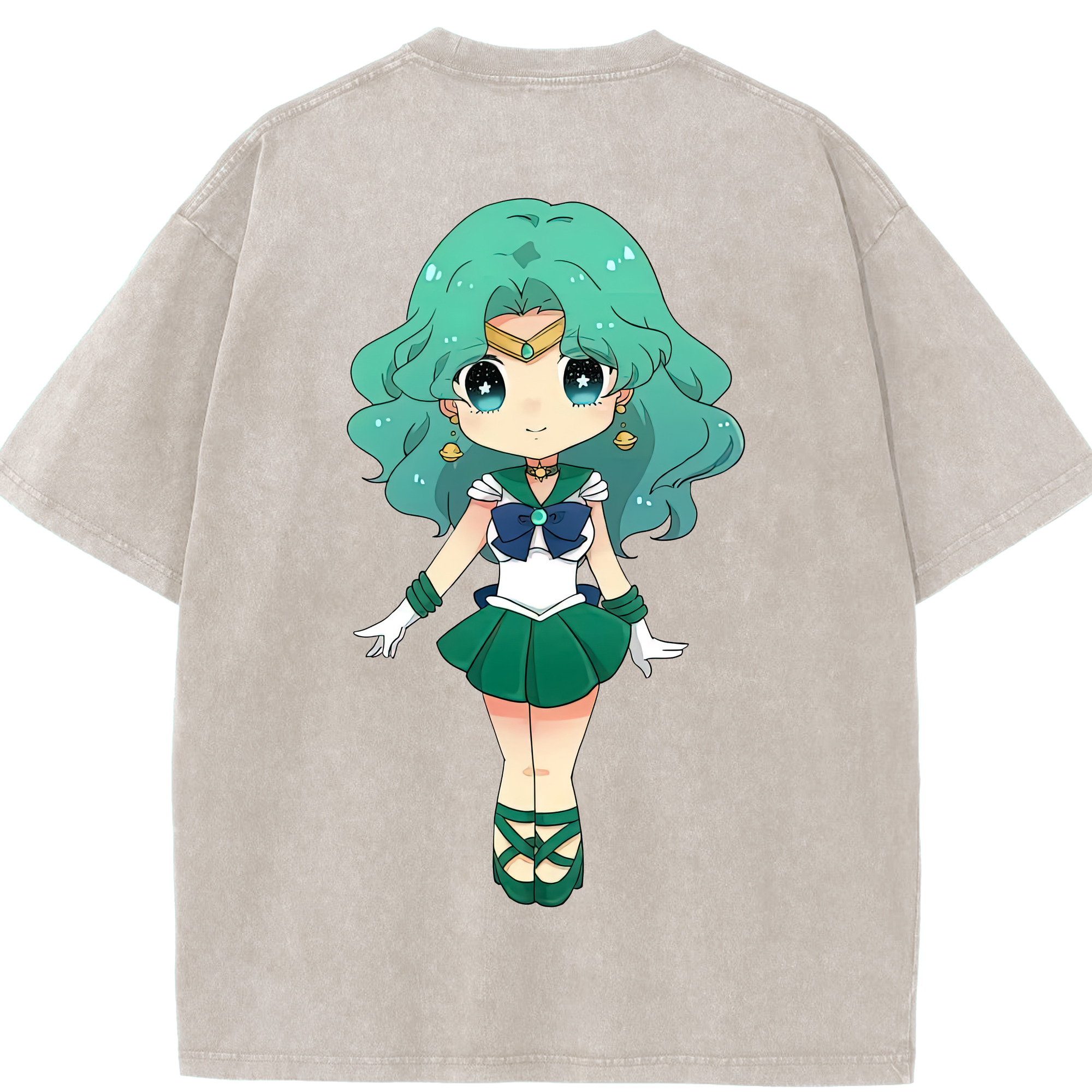 （画像用） 美少女戦士セーラームーン 海王 みちる（かいおう みちる） Sailor Moon Kaiou Michiru 綿100% ヴィンテージ風 半袖Tシャツ（背面プリント）
