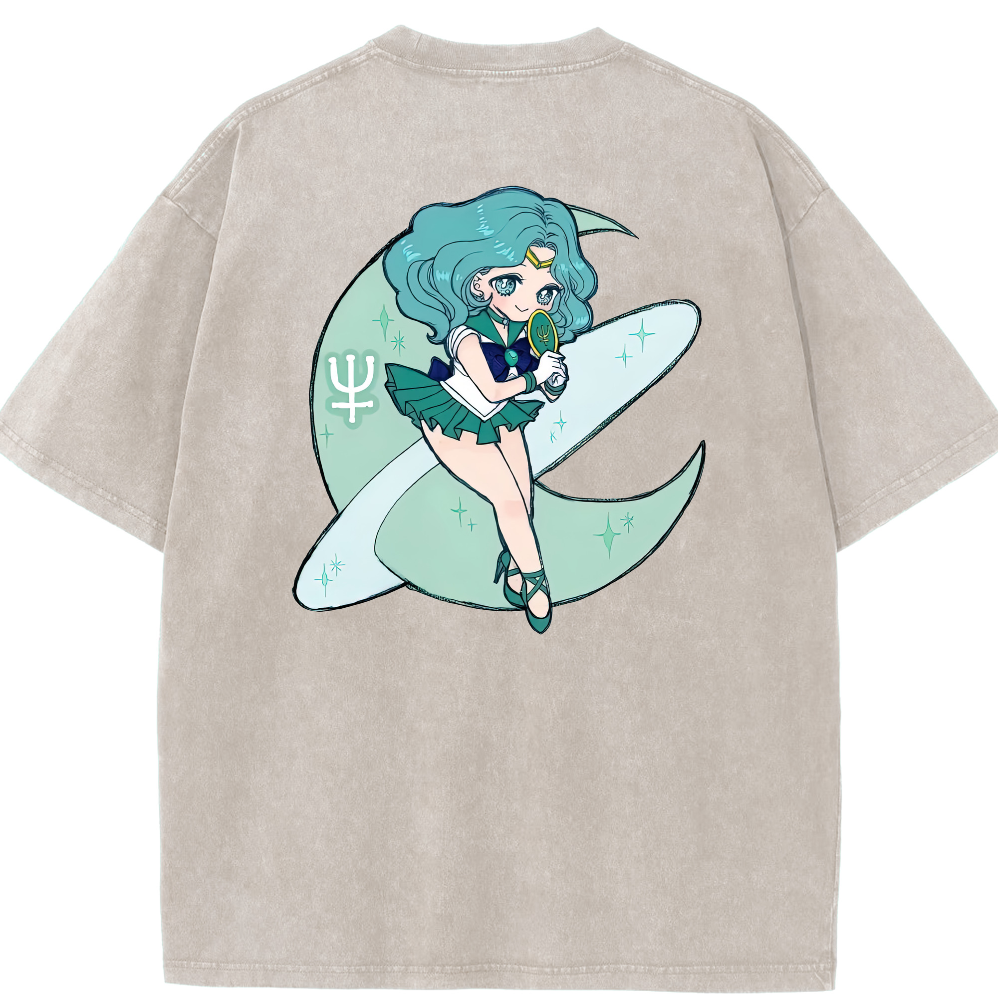 （画像用） 美少女戦士セーラームーン 海王 みちる（かいおう みちる） Sailor Moon Kaiou Michiru 綿100% ヴィンテージ風 半袖Tシャツ（背面プリント）