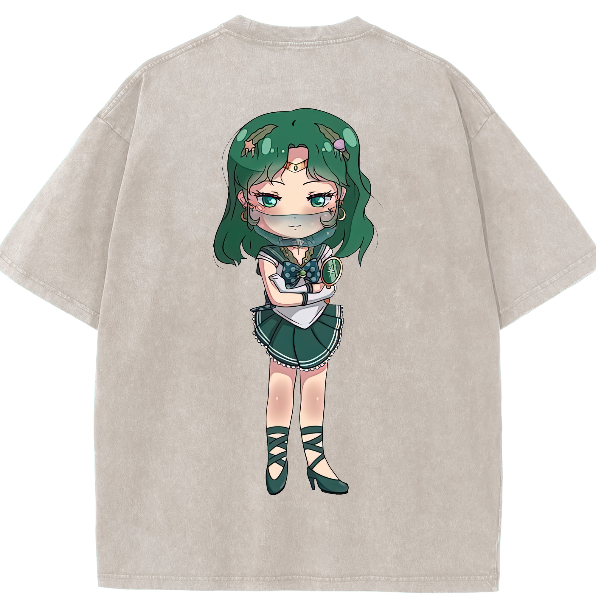 （画像用） 美少女戦士セーラームーン 海王 みちる（かいおう みちる） Sailor Moon Kaiou Michiru 綿100% ヴィンテージ風 半袖Tシャツ（背面プリント）
