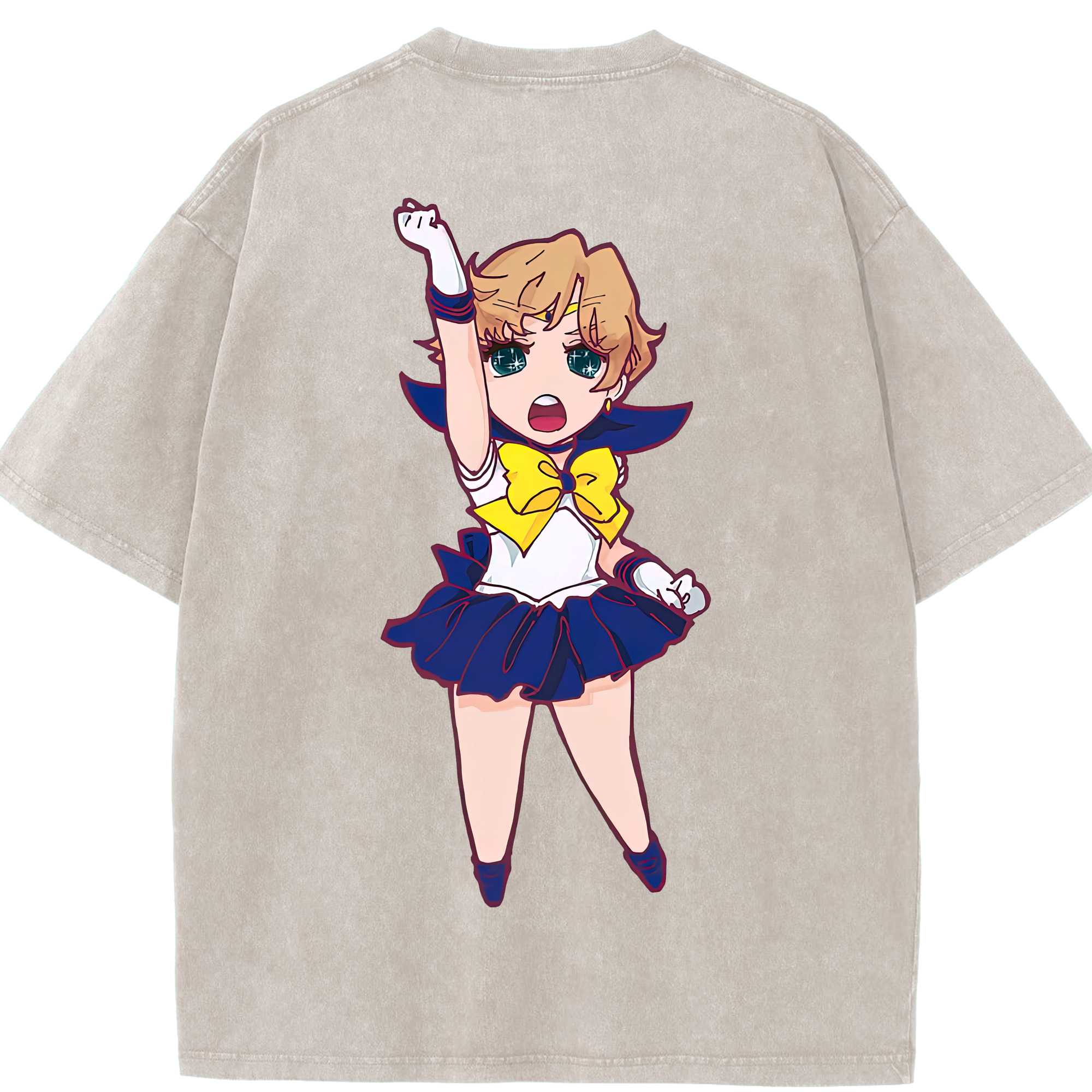 （画像用） 美少女戦士セーラームーン 天王はるか Sailor Moon Tenoh Haruka 綿100% ヴィンテージ風 半袖Tシャツ（背面プリント）