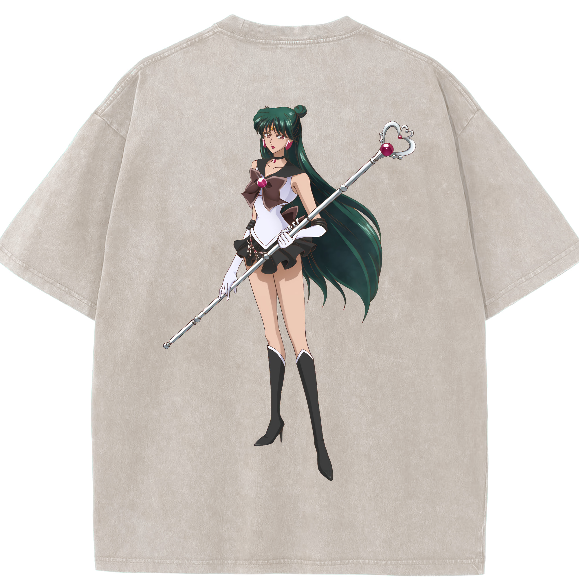 （画像用） 美少女戦士セーラームーン 冥王せつな Sailor Moon Meiou Setsuna 綿100% ヴィンテージ風 半袖Tシャツ（背面プリント）
